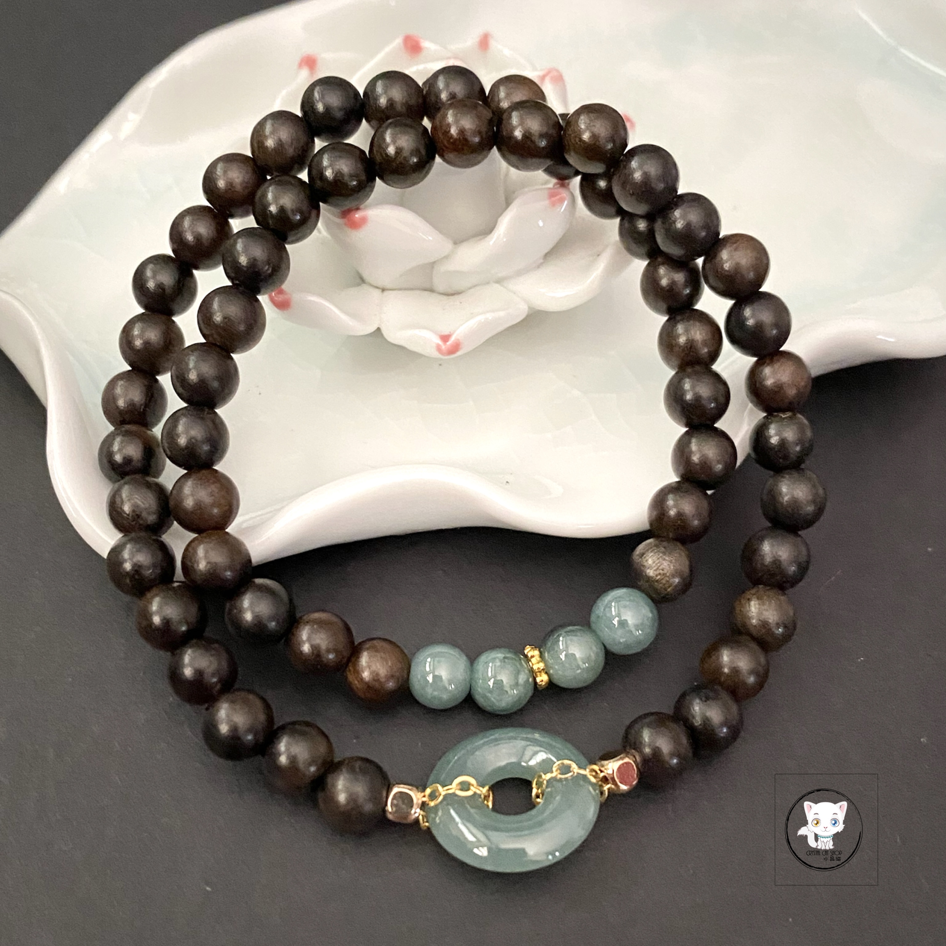 沉香木藍水翡翠兩圈手鏈 6.3mm