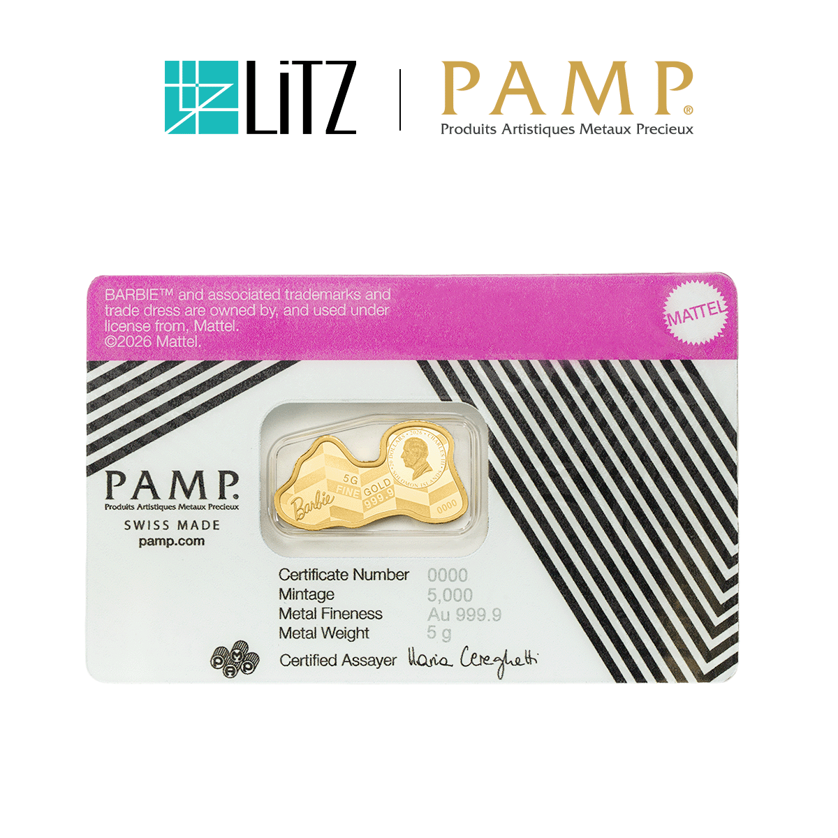 [5 gram] LITZ PAMP Suisse x Barbie™ Limited Edition Gold Bar (999.9) PG071