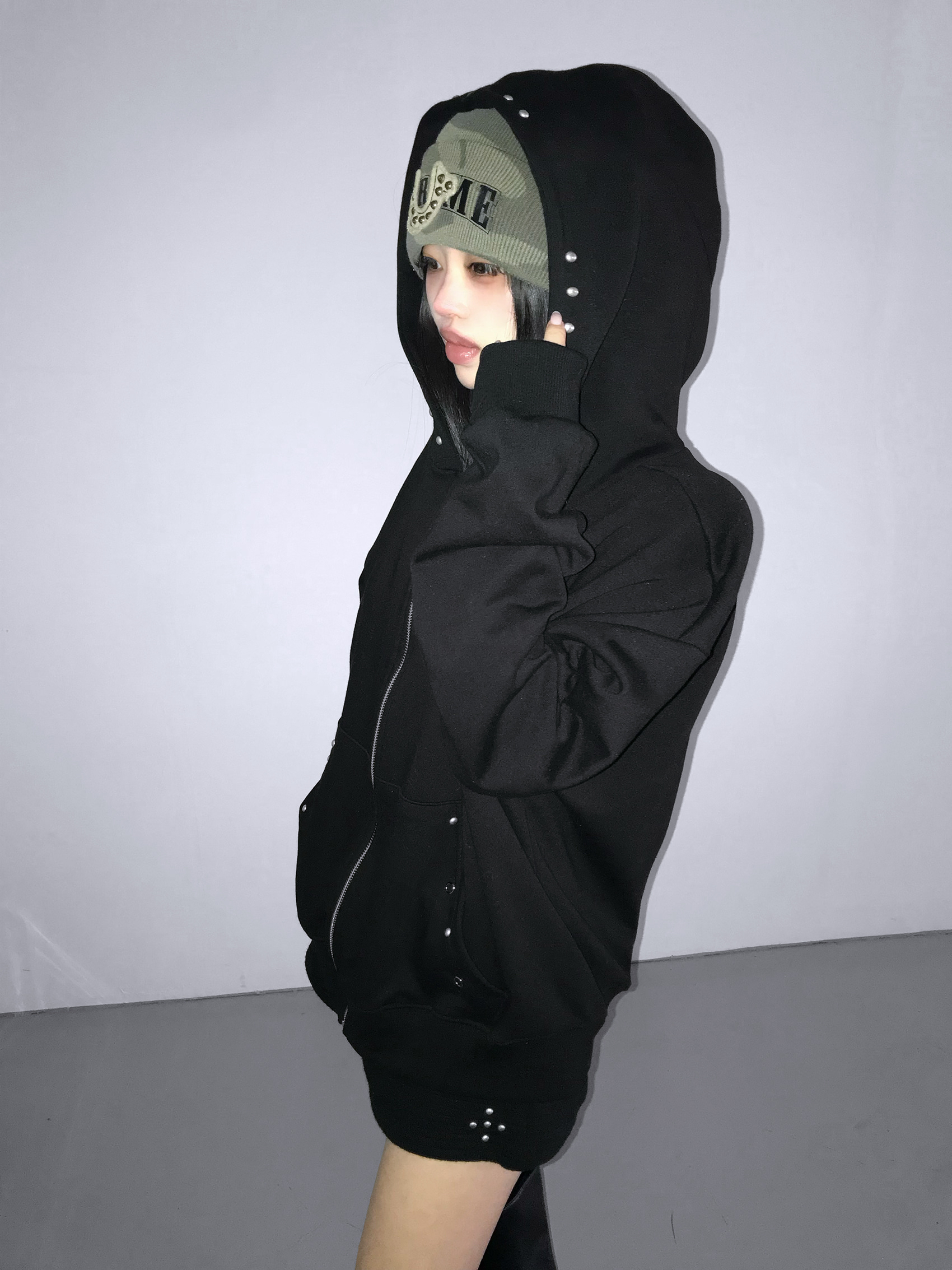 Cotton Studded Zip Hoodie