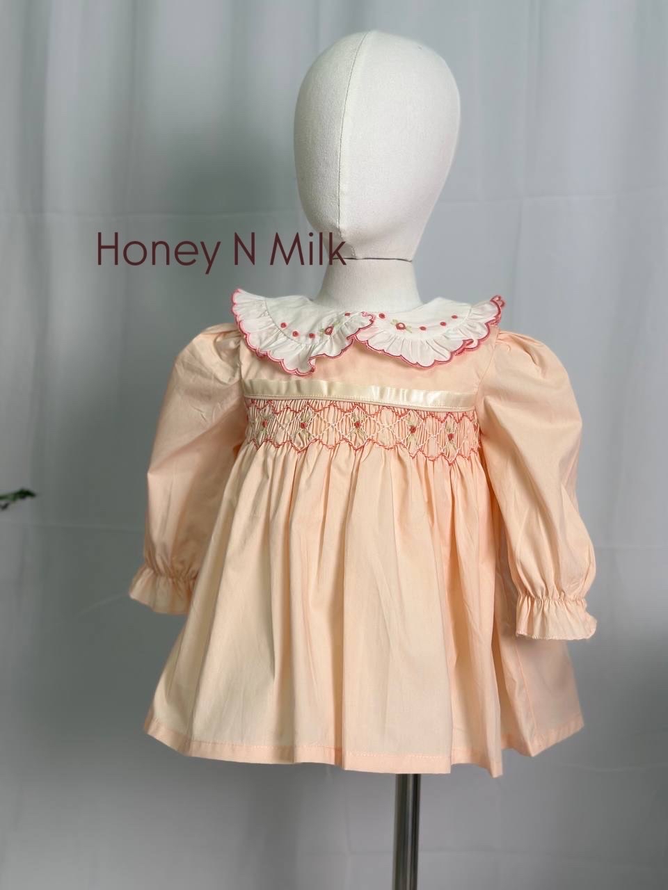 Diana Peach Embroidery LS Dress