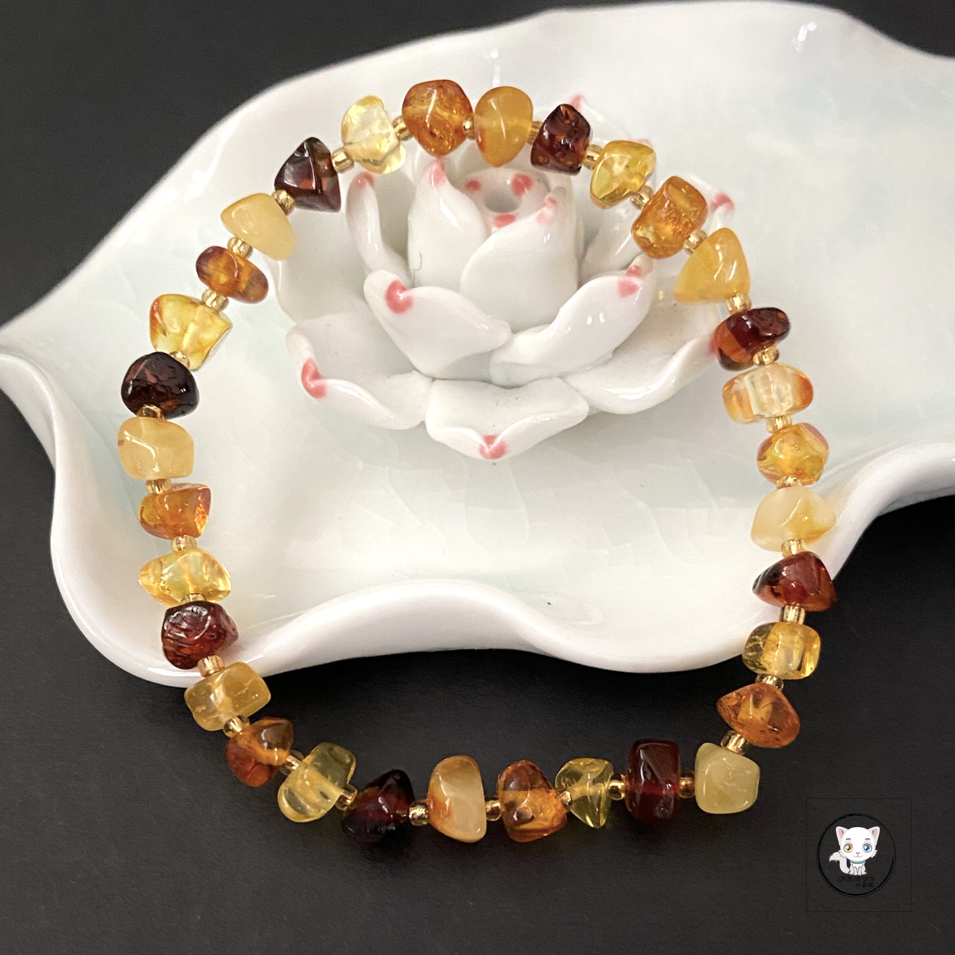 天然琥珀蜜蠟原石手鏈 6.5mm