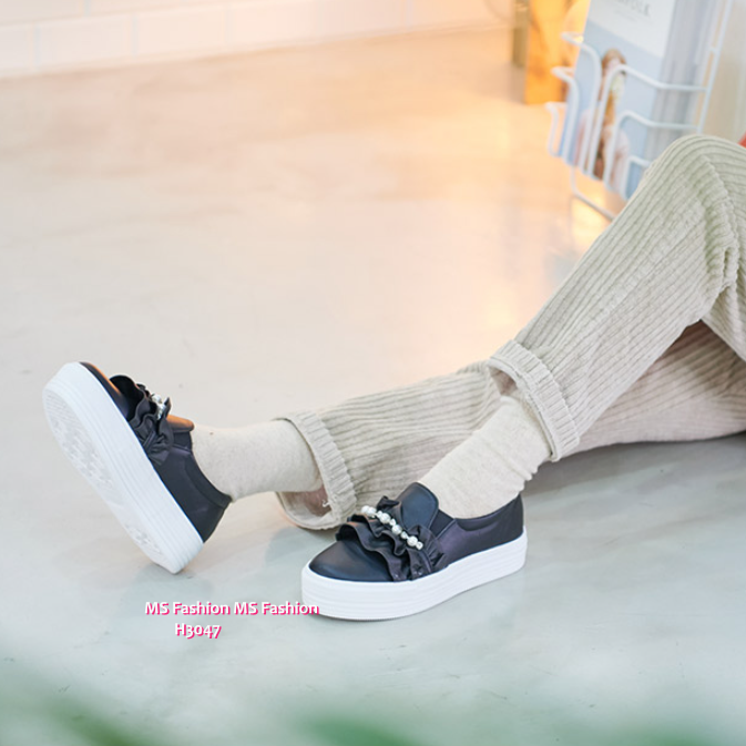 H3047 韓國🇰🇷厚底閃石ruffle slipon