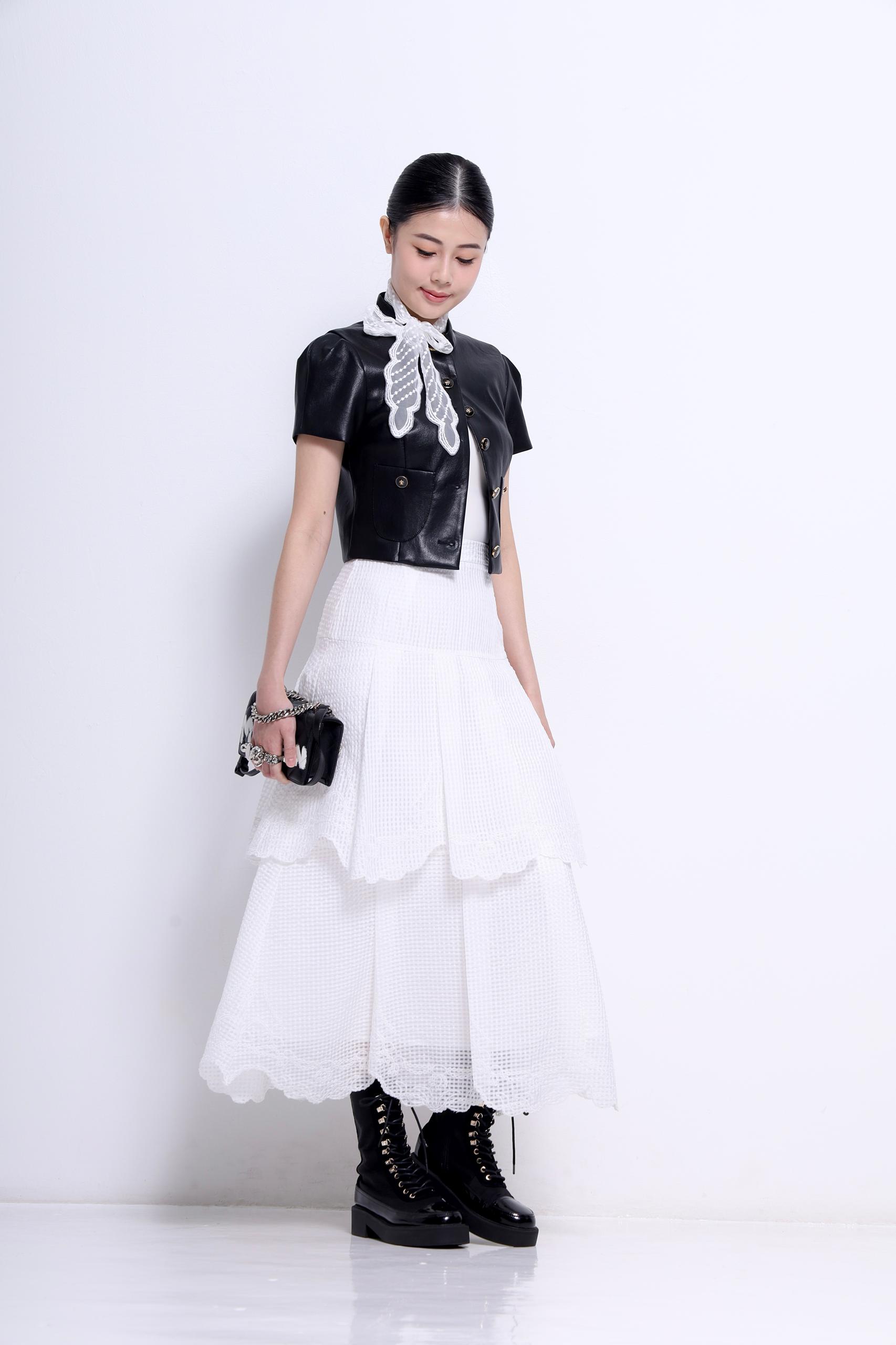CS1420 EMBD LACE LAYERED SKIRT