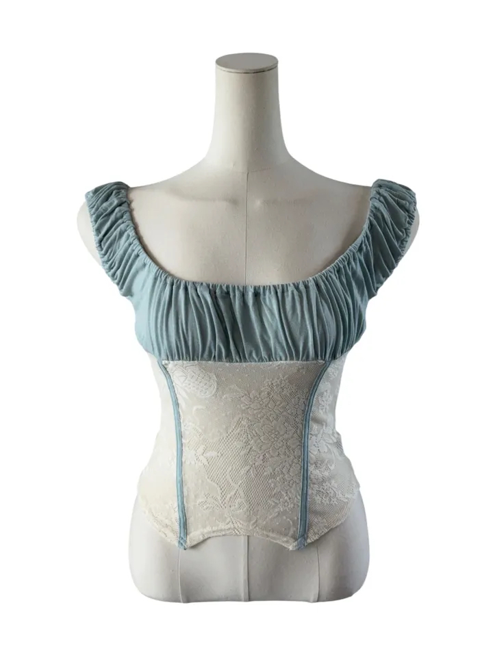 Ruched Sheer Lace Panel Corset Top