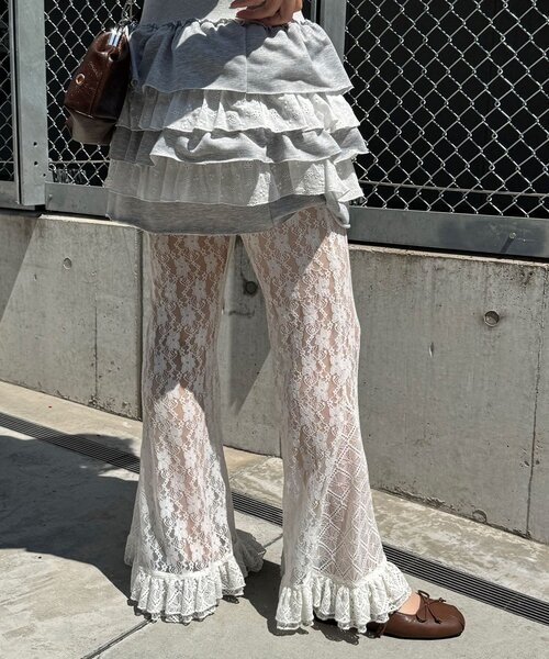 Lace喇叭層疊荷葉邊褲【JP011】