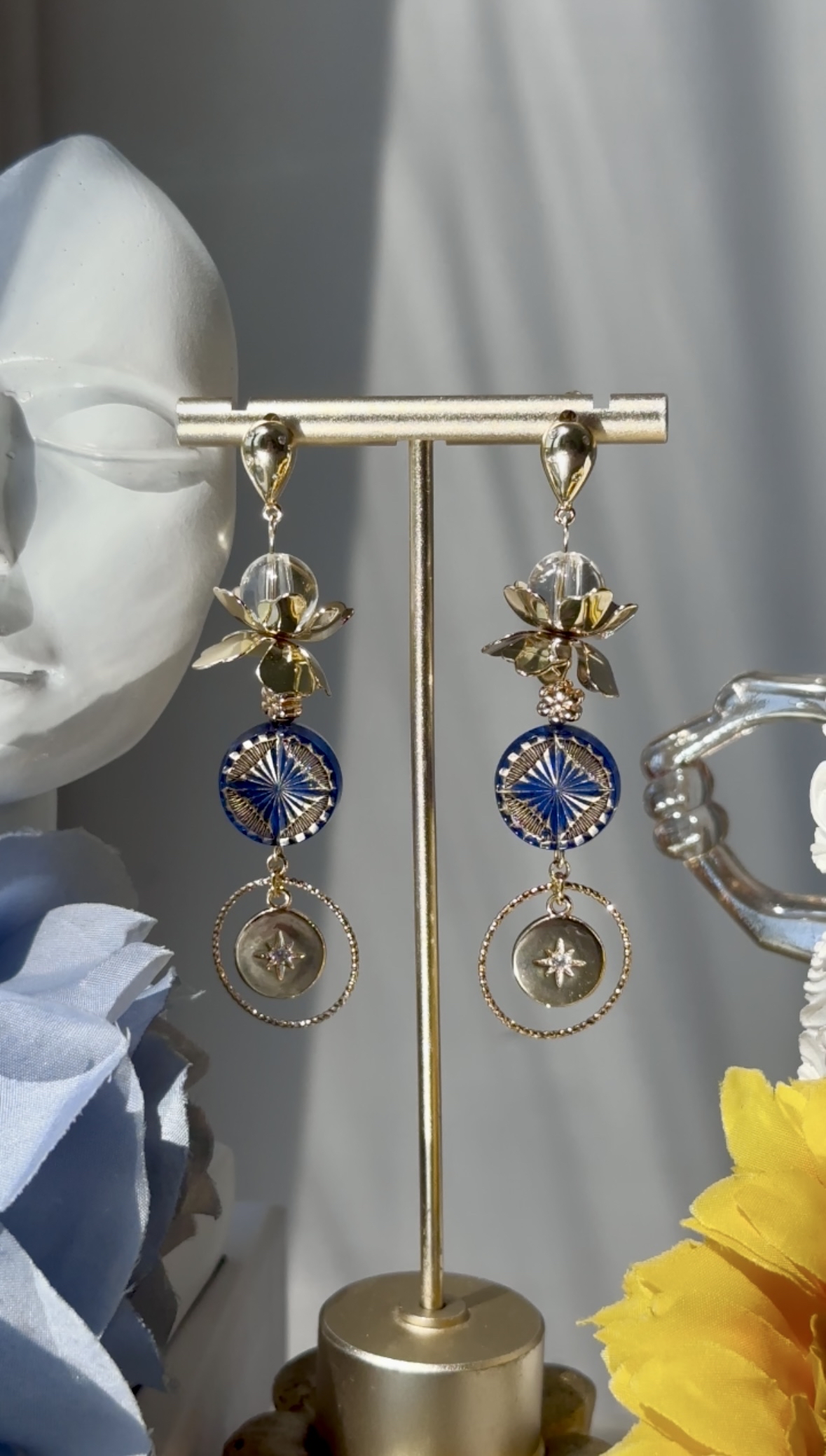 透光藍珠花瓣星耳環🇯🇵