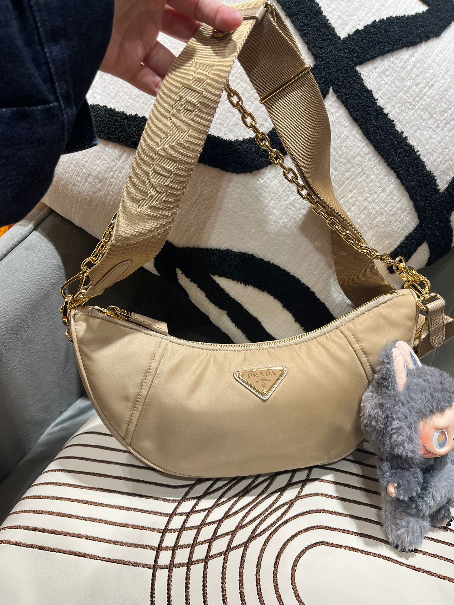 PRADA Re-Nylon Demi-Lune hobo bag 2 way bag 1BH222 100%Authentic, 95%New ✅ certificate ✅Dust Bag
