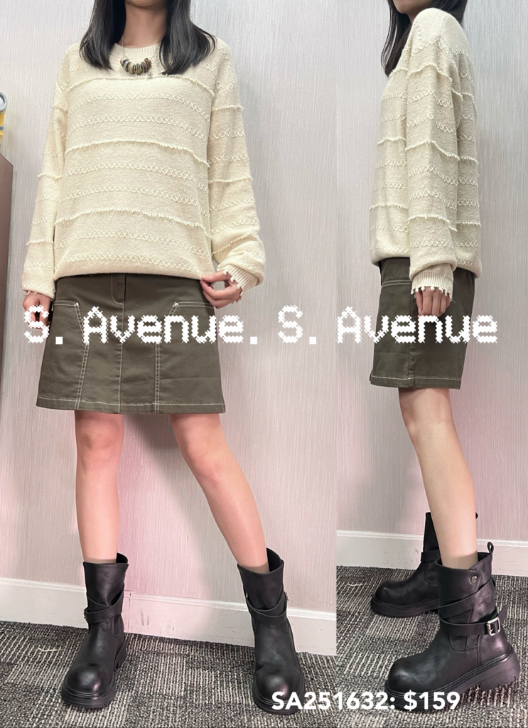 SA251632: 長袖暗織紋淨色冷top