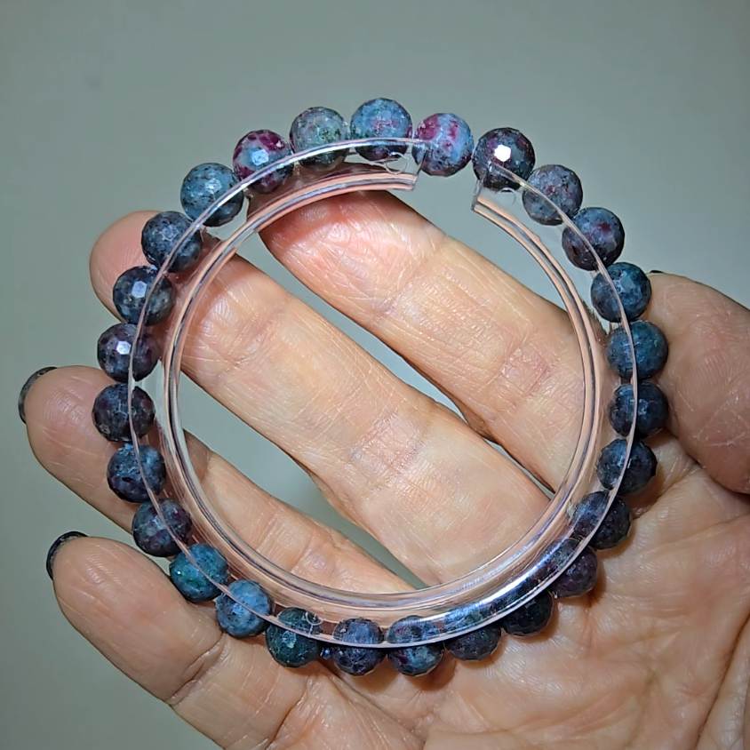 Ruby in kyanite faceted bead bracelets with UV, larger beads - RBY138