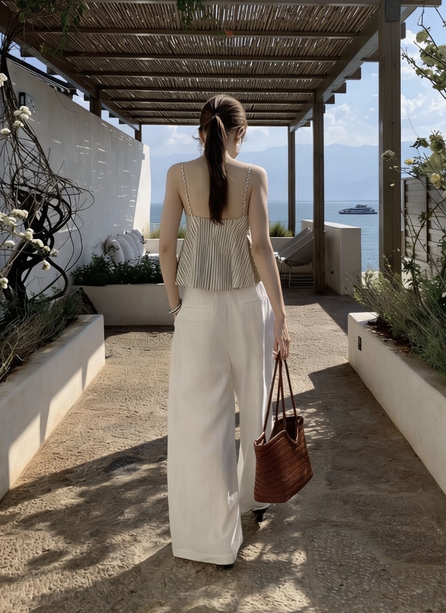 TP530吊带修身条纹上衣