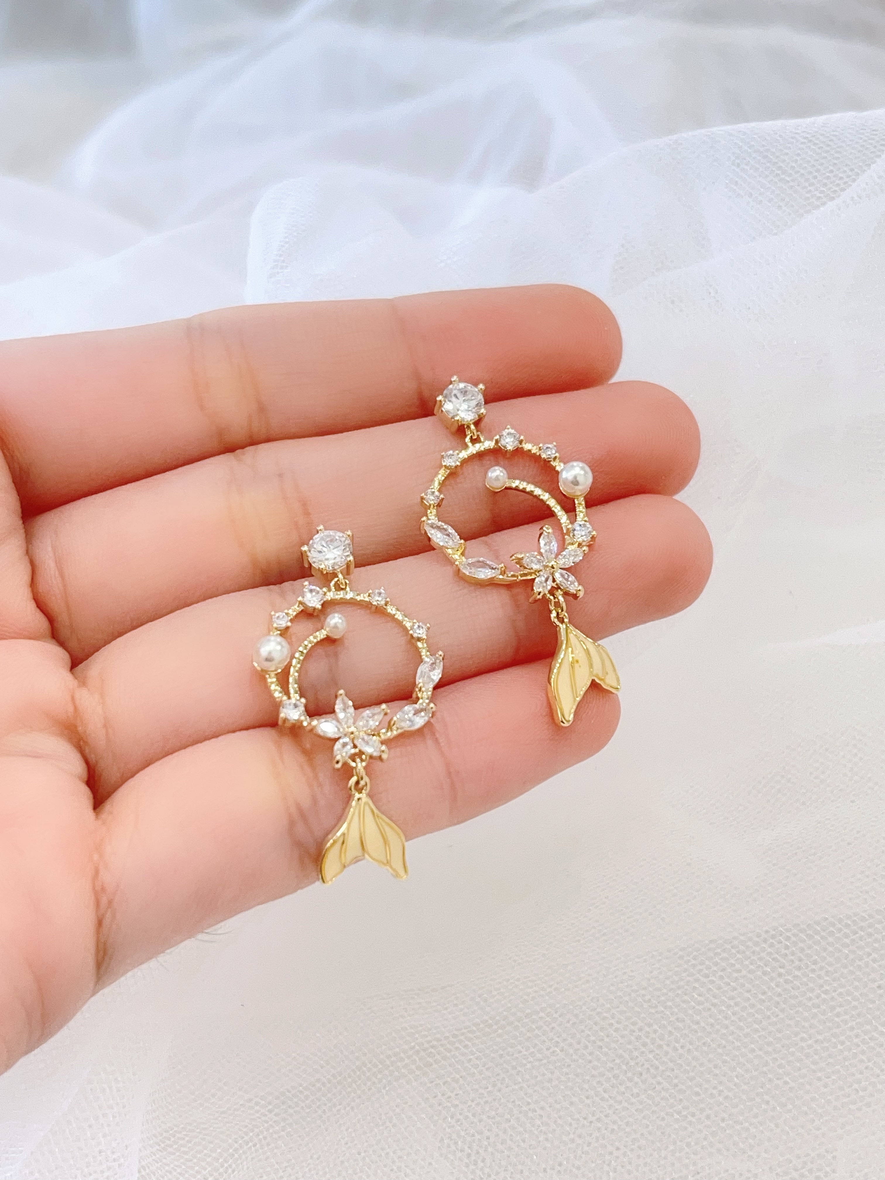 网红圆圈锆石人鱼尾耳环