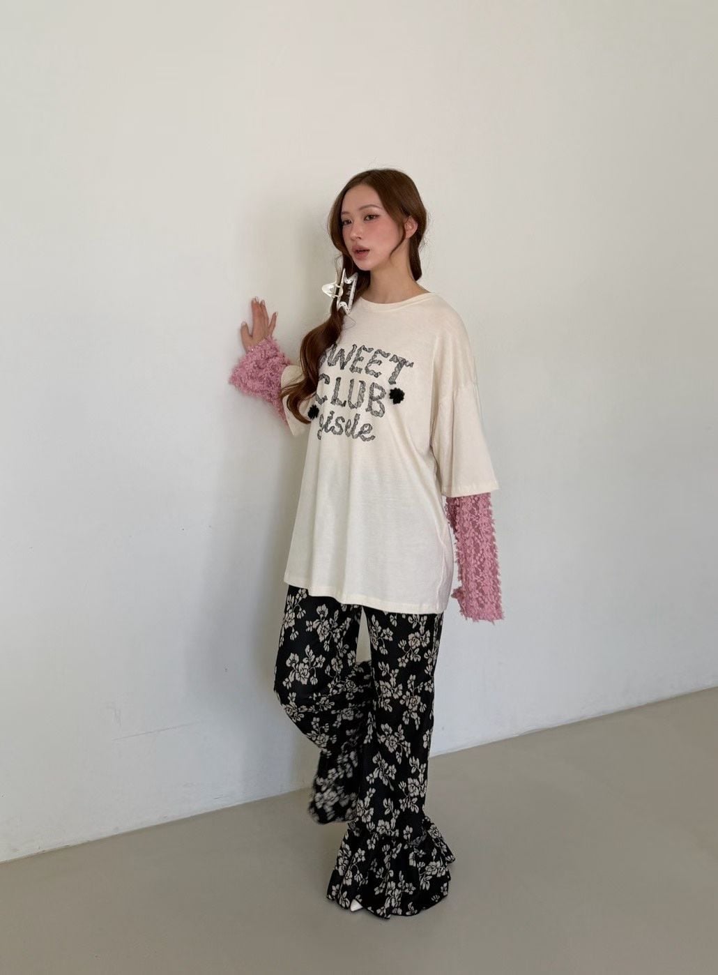 221686 “SWEET CLUB  gisele” 假兩件lace袖tee