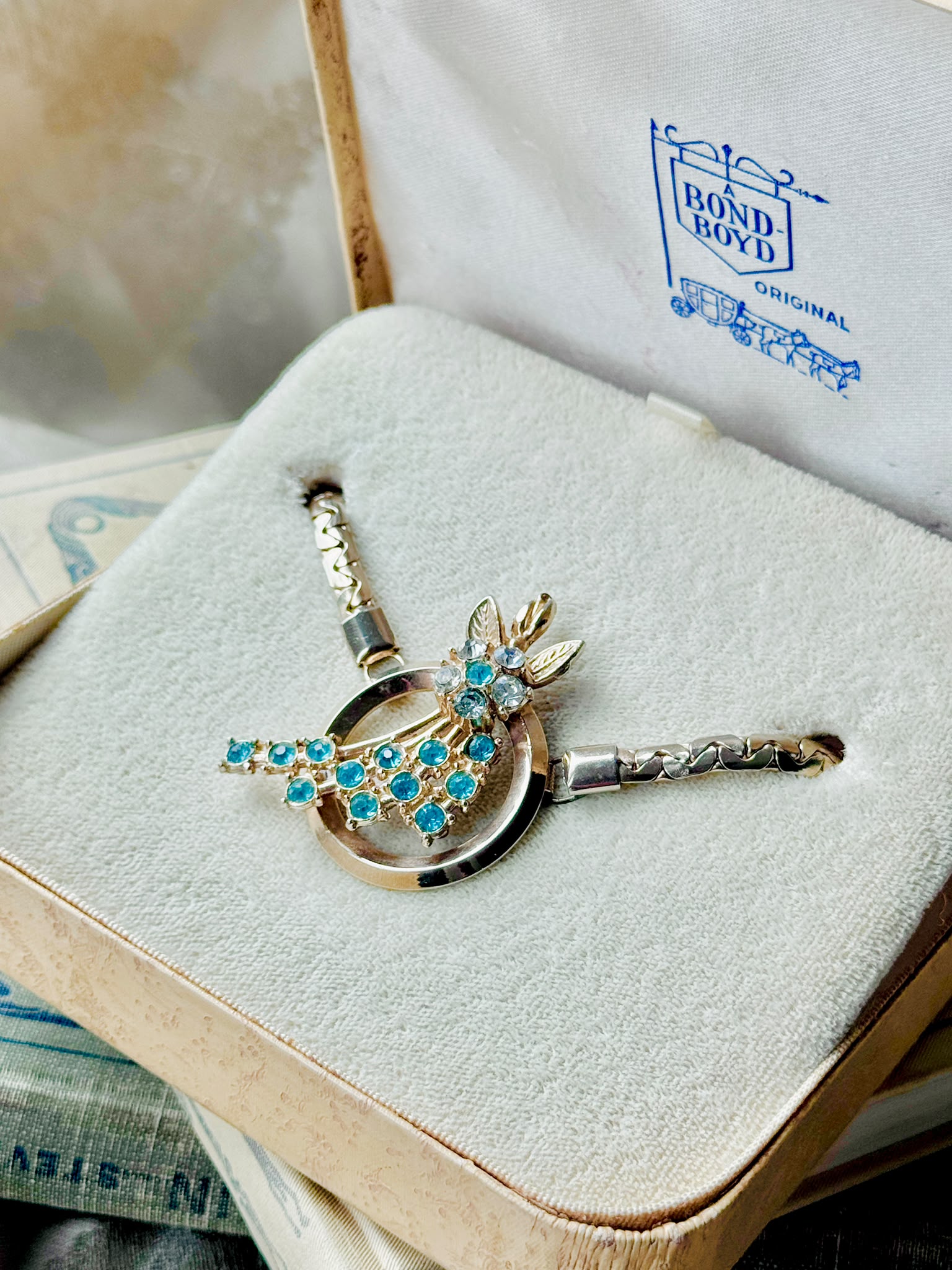 Vintage 1950s Aqua Blue Floral Necklace - With or without box(MT2620)