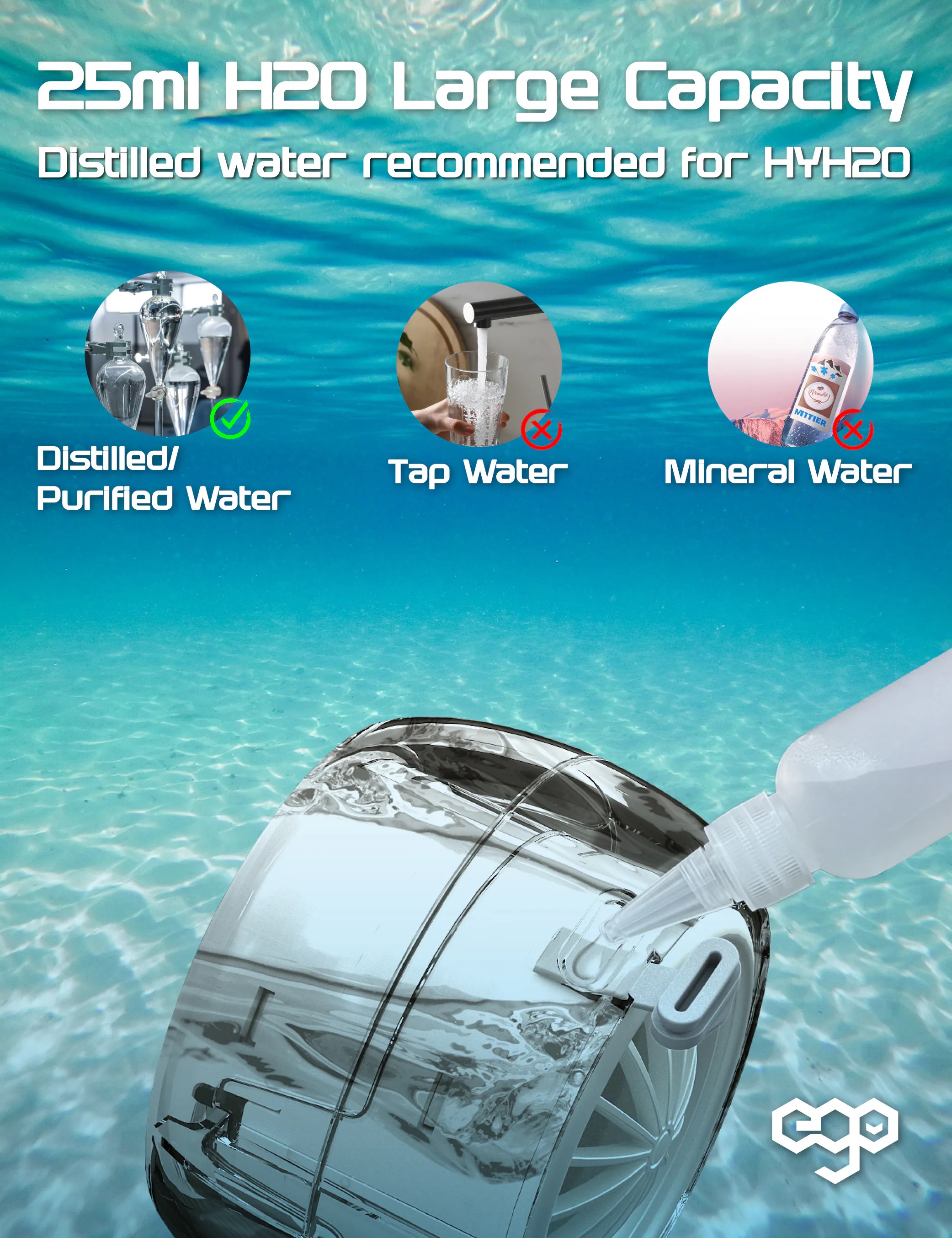 ego - HyH2O 噴霧水冷風扇 手提風扇 噴霧水冷 | 補濕美容 | 強勁風速 | 18小時長氣