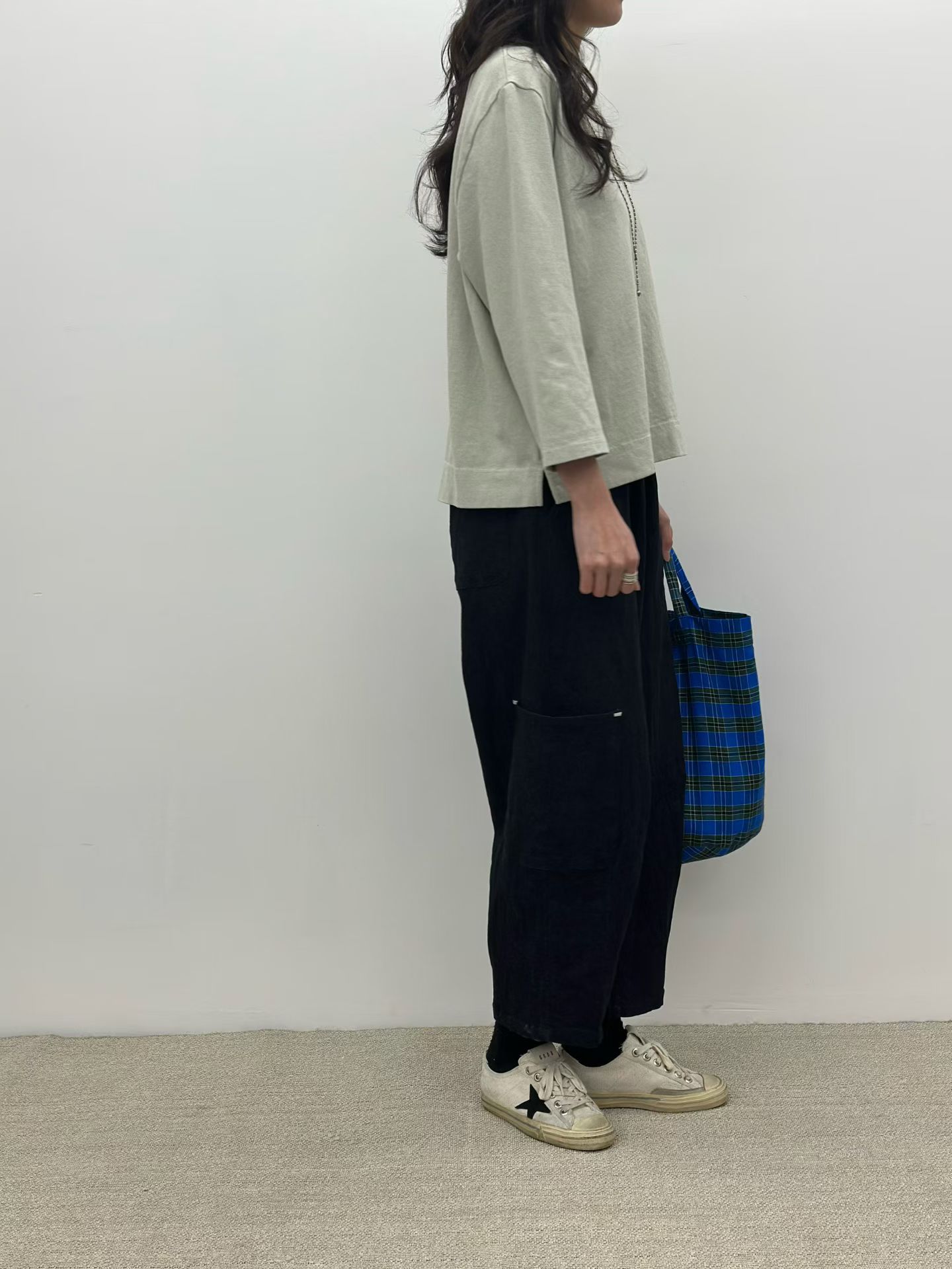 LE OE 日系绣線7分袖tee