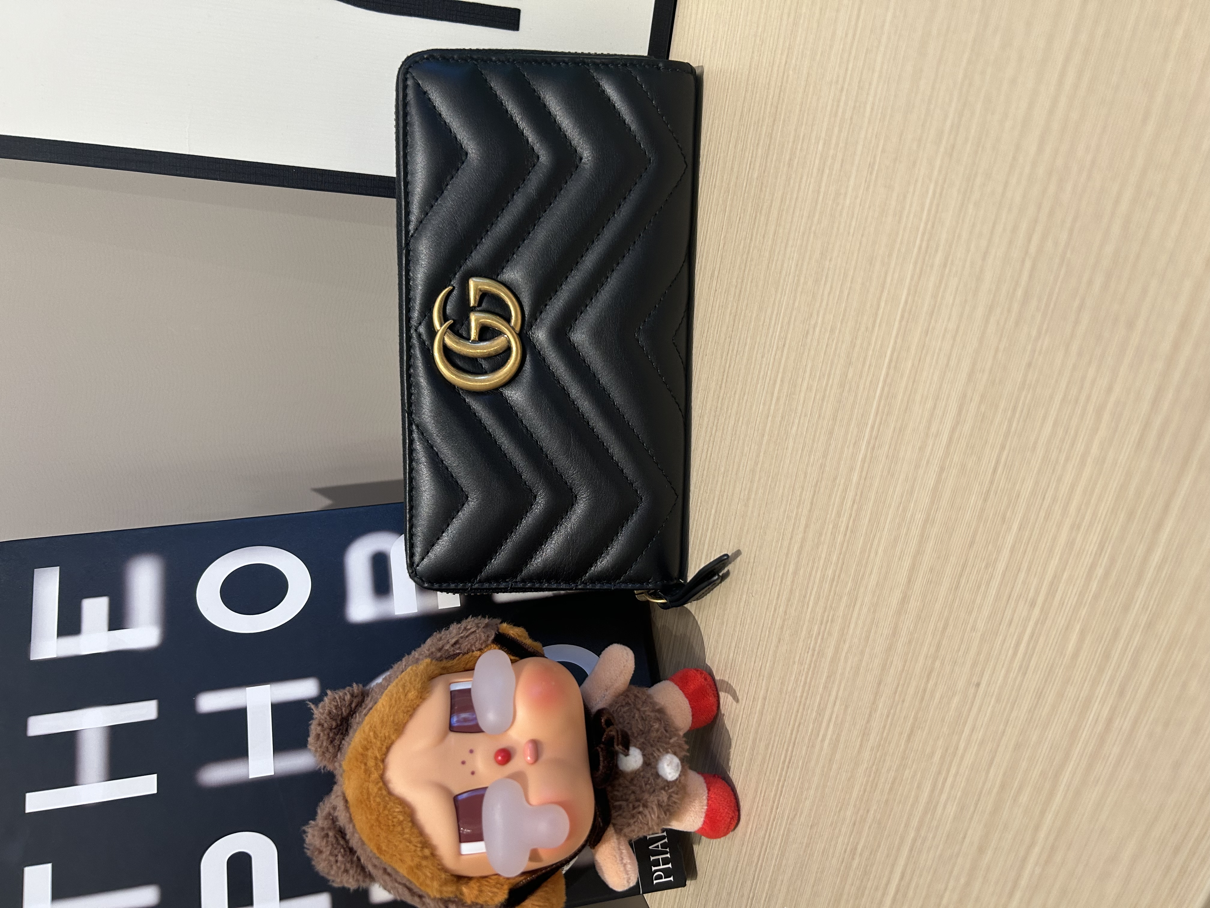 Gucci GG Marmonot Zip Around Long wallet Variation black leather 黑金牛皮 100%Authentic,99%New ✅Dust bag