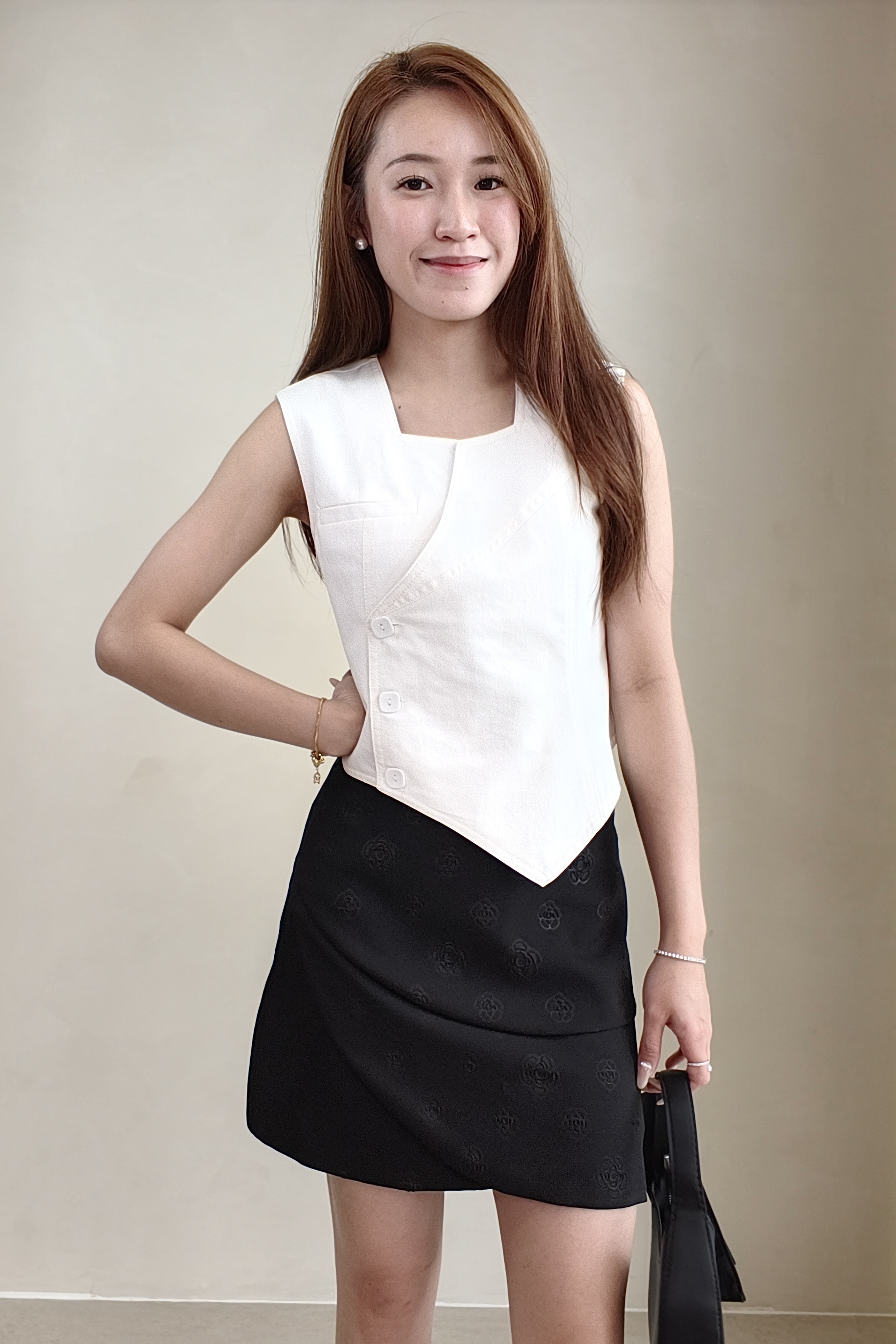 2110BB Luna Asymmetric Button Vest