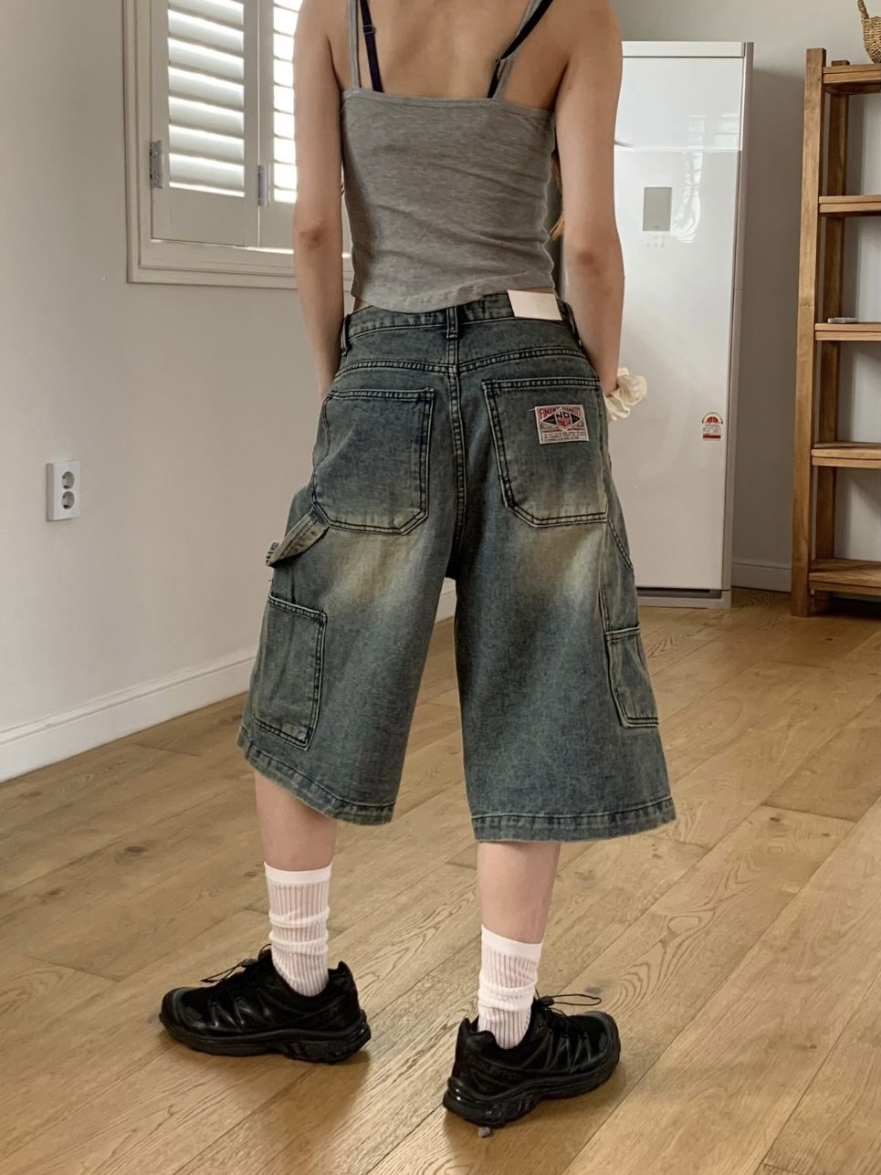 Washed Cargo Denim Bermuda Shorts