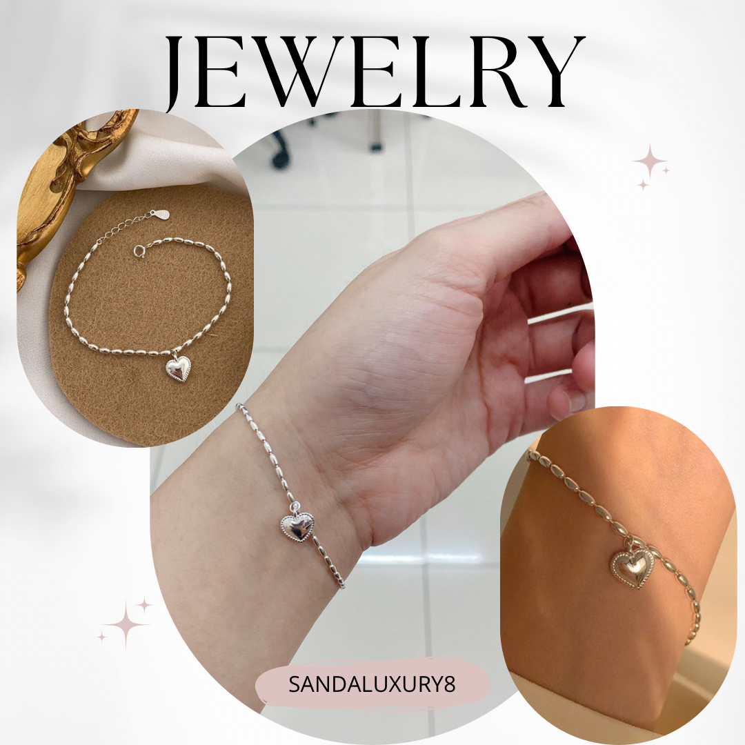 Silver Heart Charm Bracelet  -  Silver Bracelet  - Heart Bracelet -  Love Bracelet - Women's Bracelet -  Anniversary Gift -  Gift for Her -   SANDALUXURY8