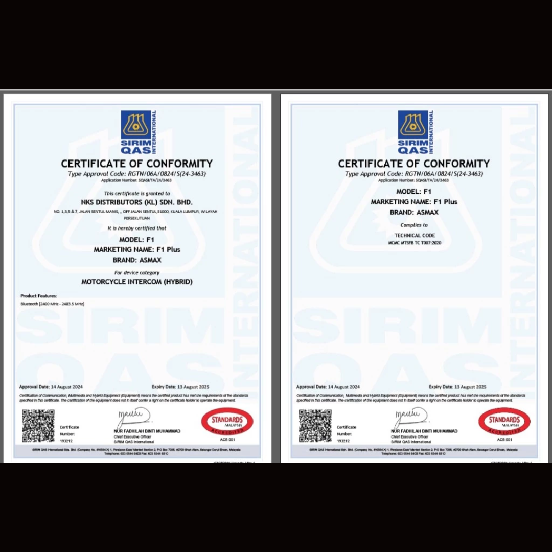ASMAX F1 Pro MAX Mesh Intercom | Interkom Bluetooth Premium Motosikal | Diluluskan MCMC Malaysia