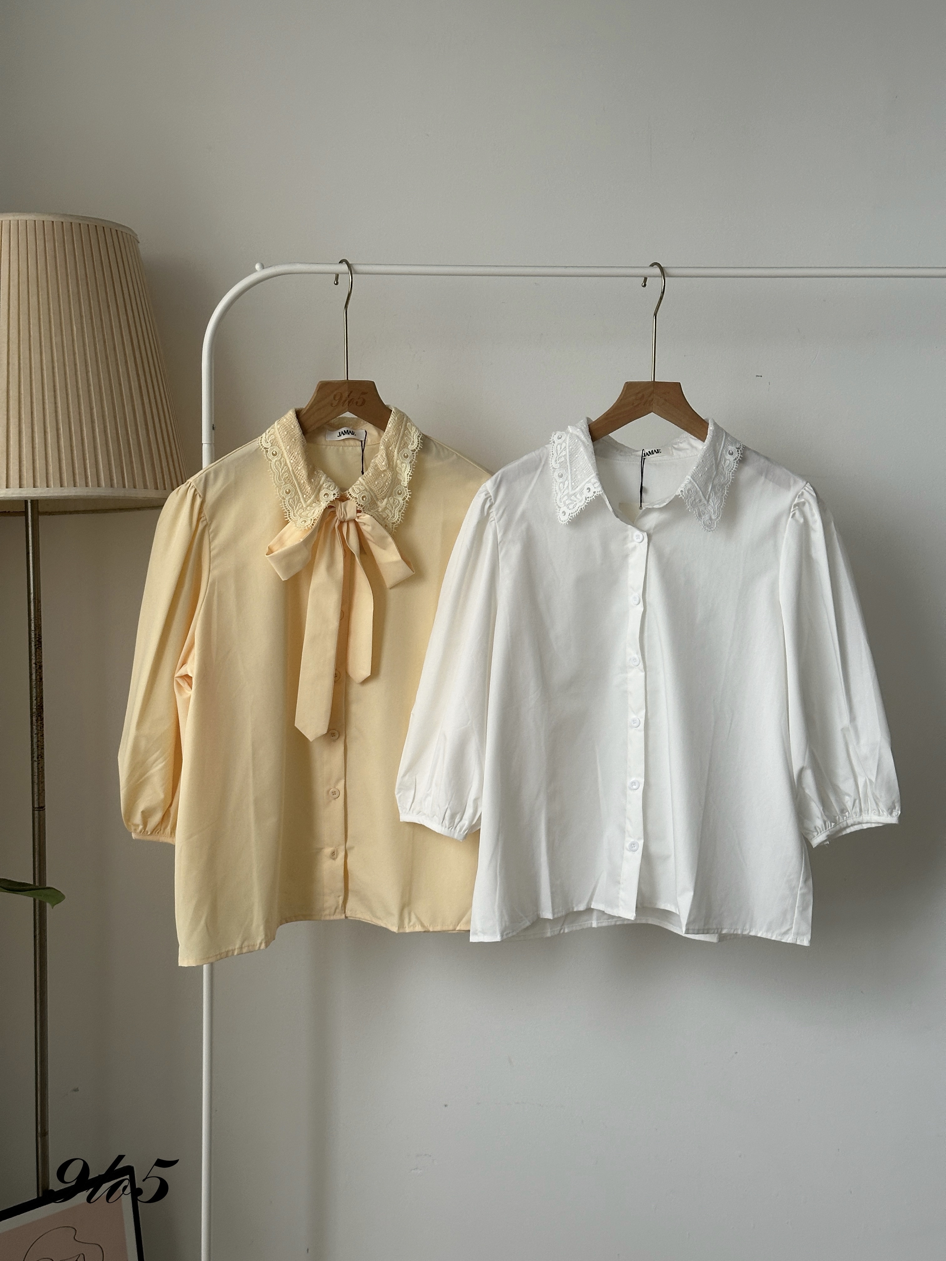 T4090 Puff Sleeve Lace Collar Shirt - 4 Colors 