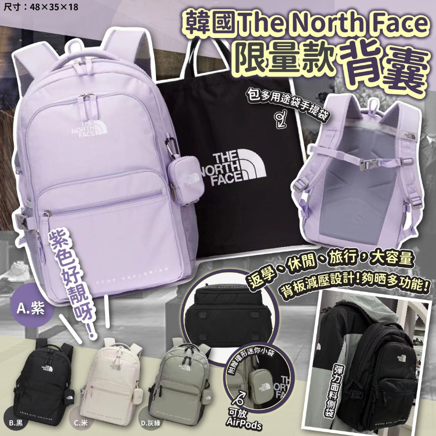 韓國The North Face 限量款背囊 送附送手提袋+小圓形散錢包