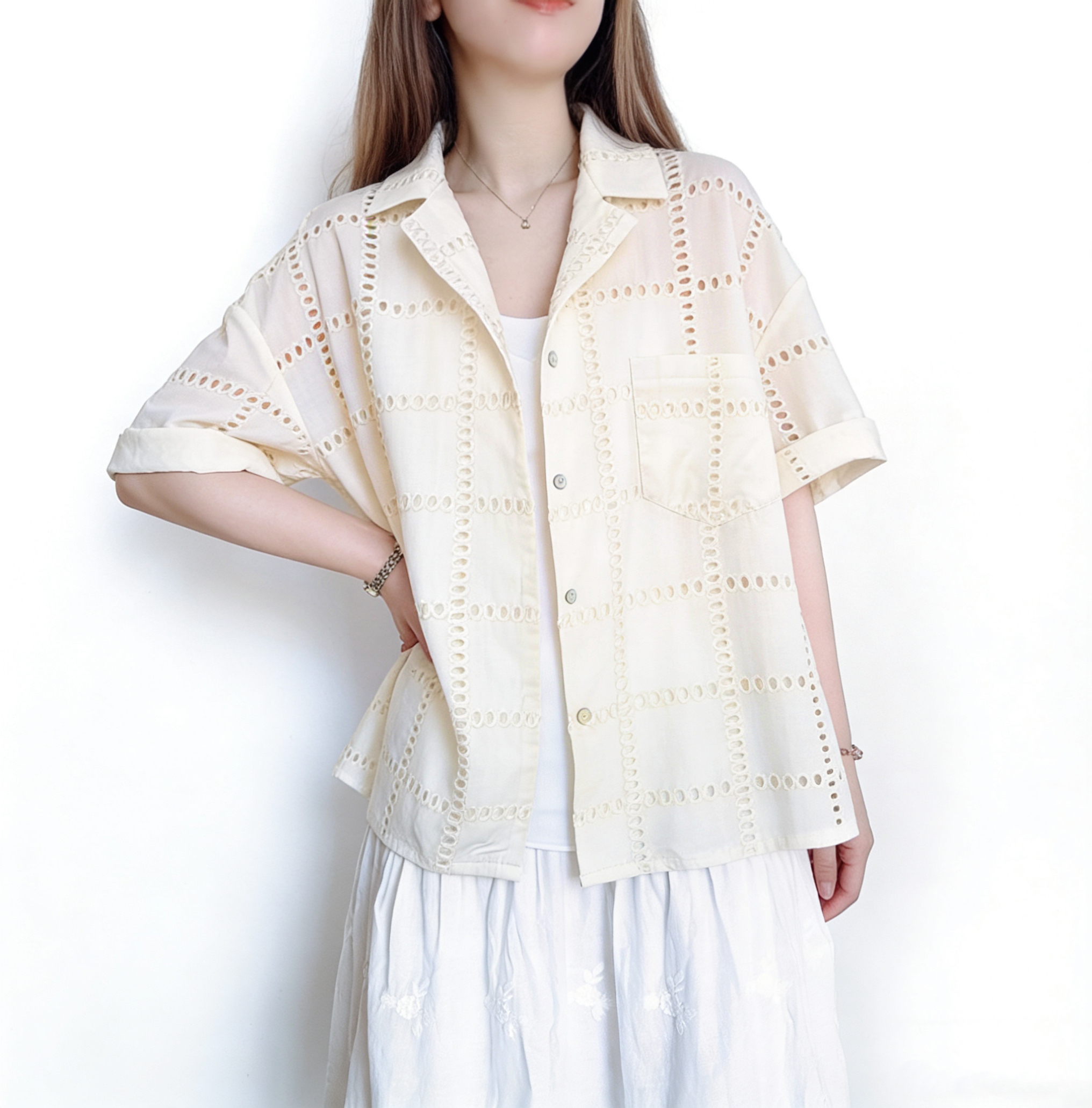 日系鑲空格紋Top/外套