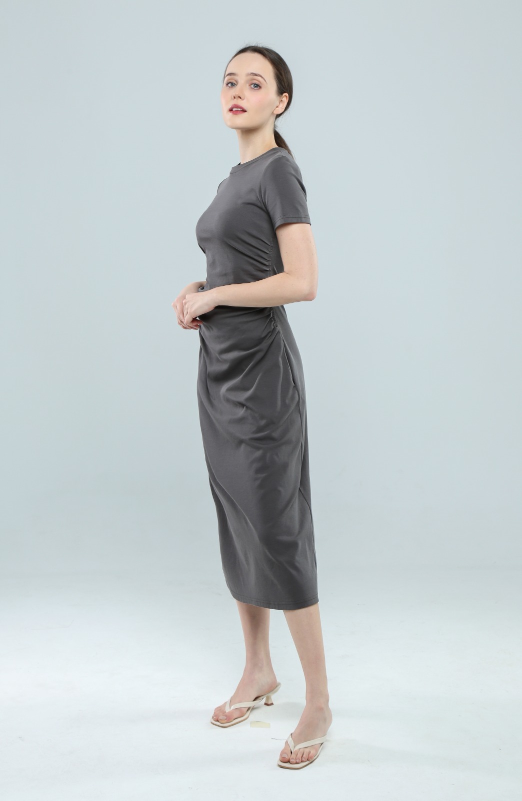 E8085BD Aria Ruched Contour Midi Dress