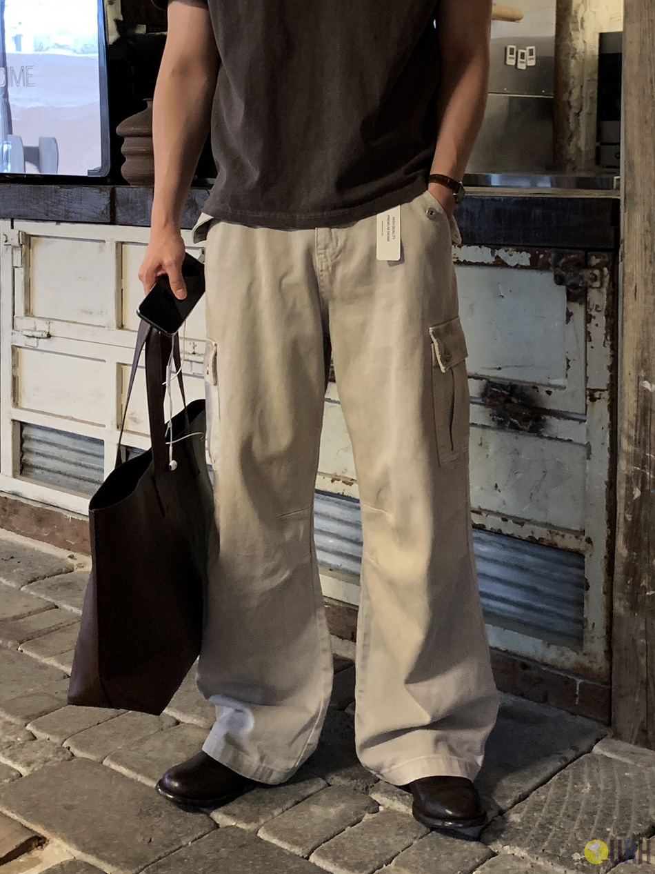 【100%保證韓國直送】韓系 Signature 雙鈕扣工裝大口袋寬版長褲 👖 [3 color] RL114950