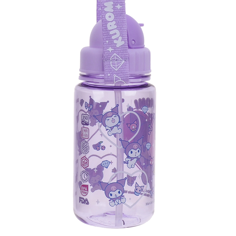 Kuromi 350ml BPA Free Water Bottle With Straw & Neck Strap 膠水樽連飲管及頸繩