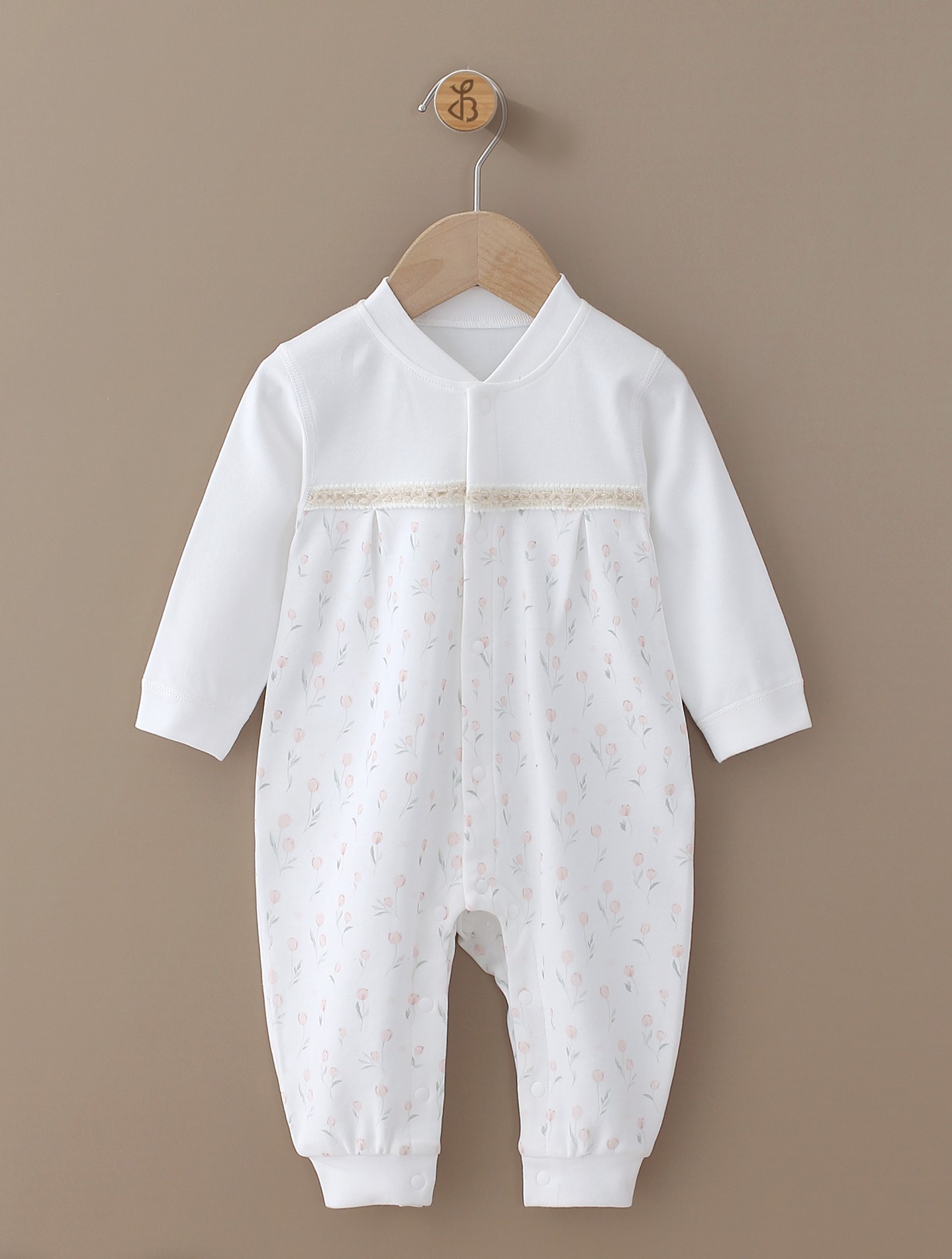 開胸哈衣 - 米黃玫瑰 YB09186 Fashion Baby Front-Opening Bodysuit