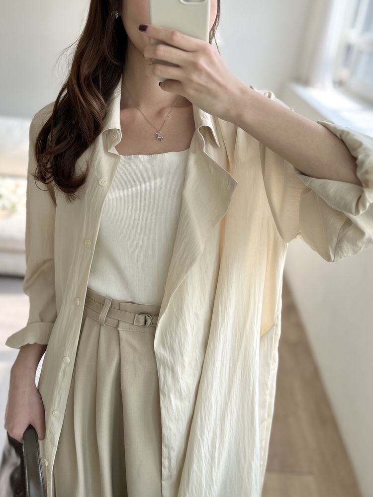 Minimal Belted Shirt Dress (Light Beige)