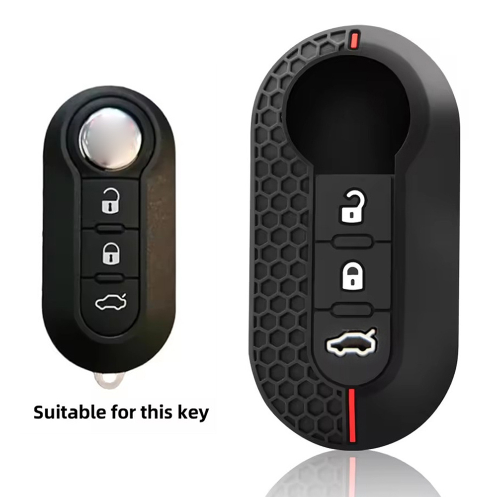 適用菲亞特500X硅膠鑰匙套 A款折疊3鍵 黑色紅線 UA0541