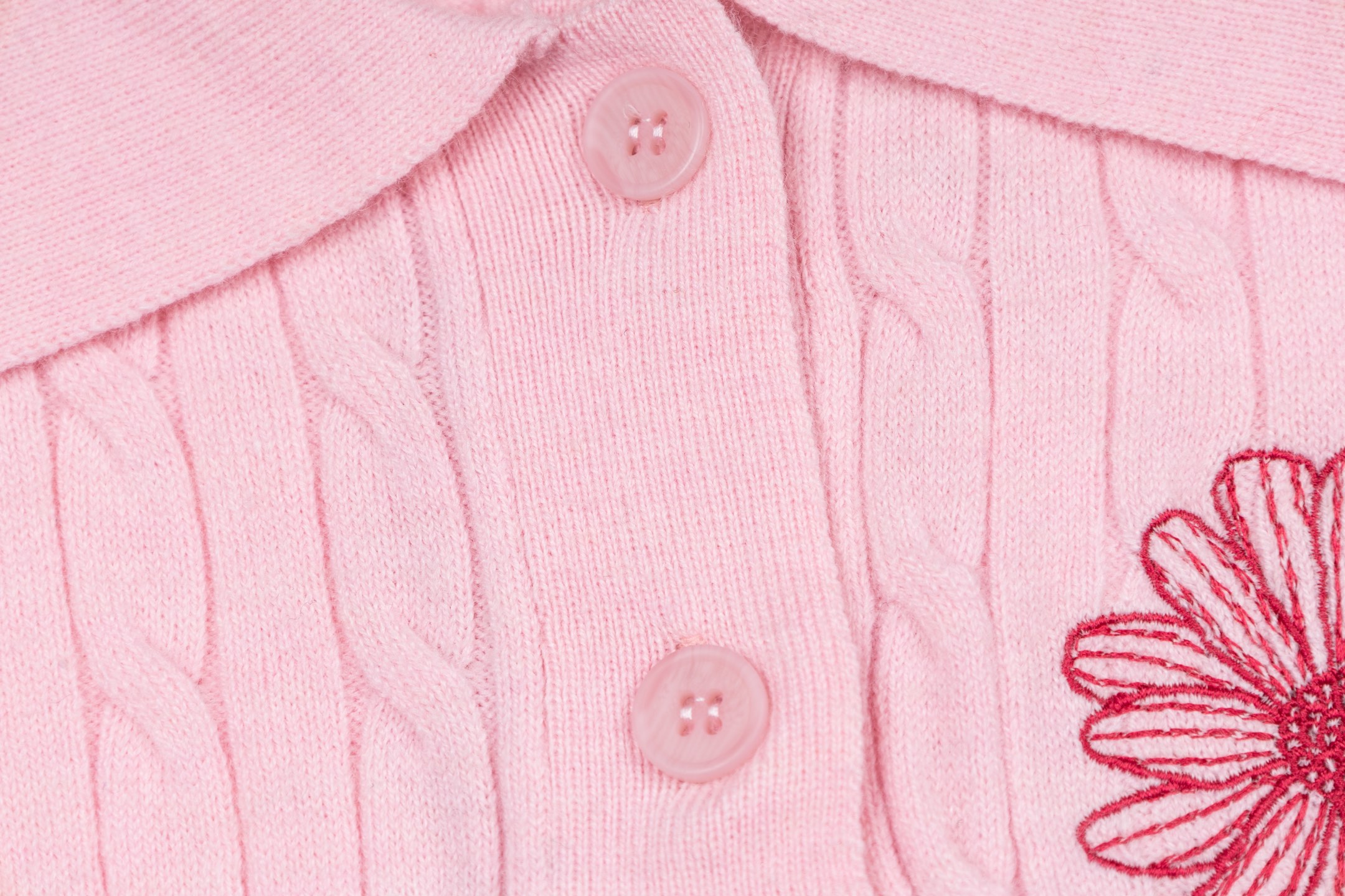 Mardi Mercredi Flower Embroidery Cable Short Sleeve Knit