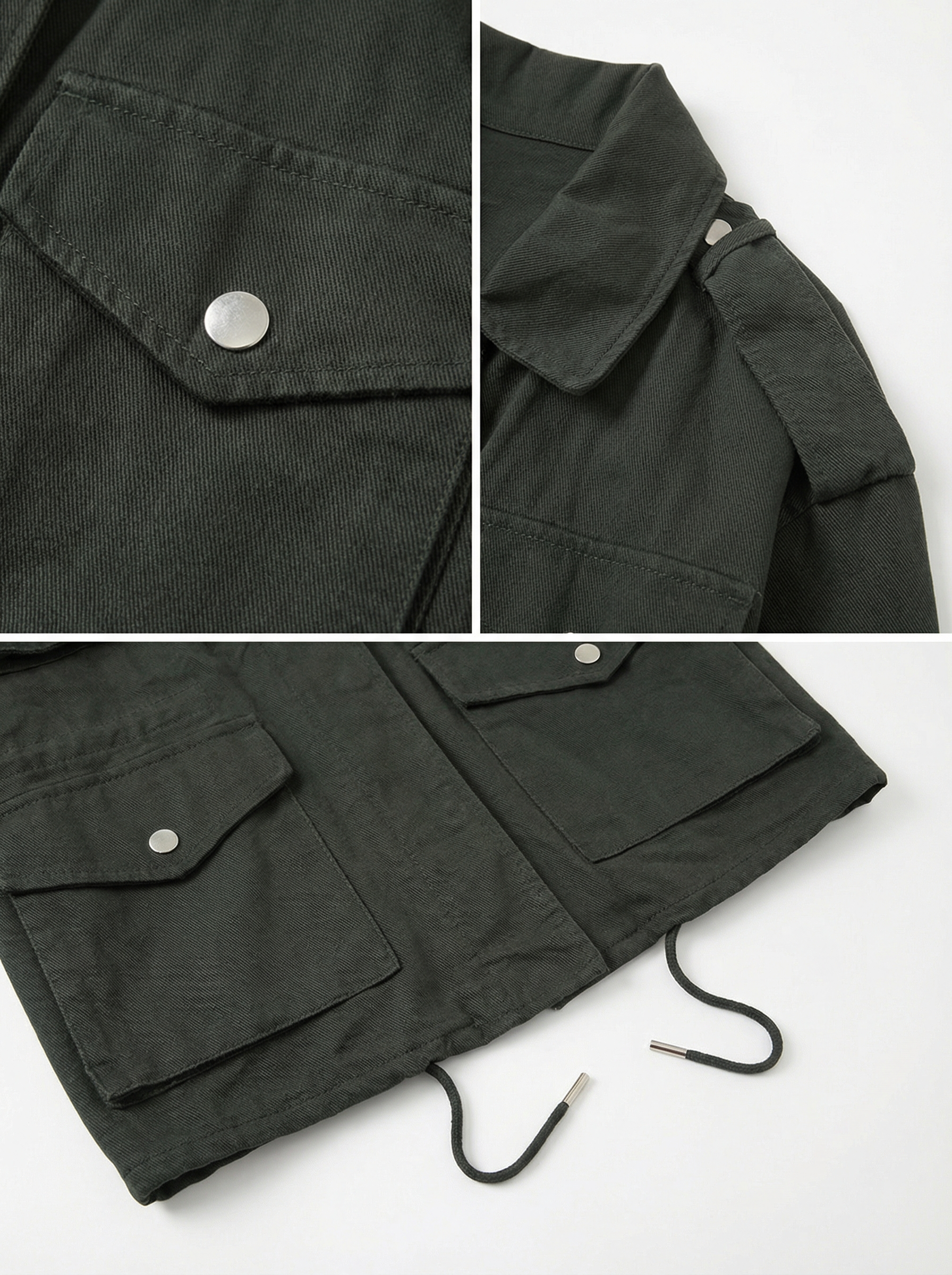 深綠色肩章工裝抽繩中長外套