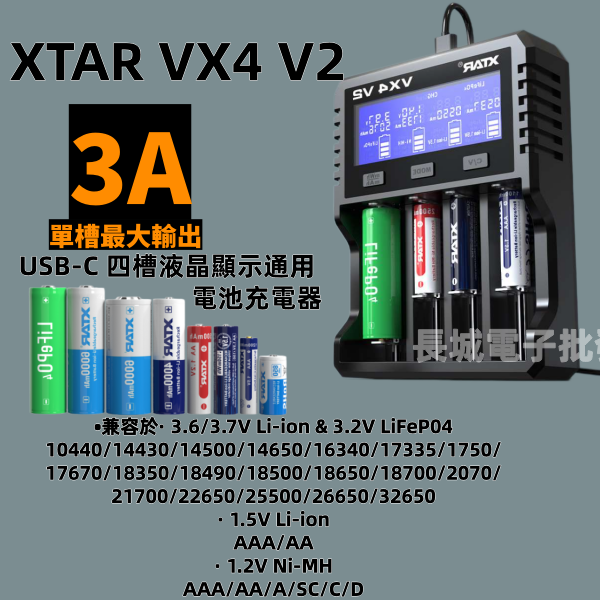 XTAR VX4 V2 多類型電池智能充電器：四槽全能充，修復+測容+快充一機搞定！