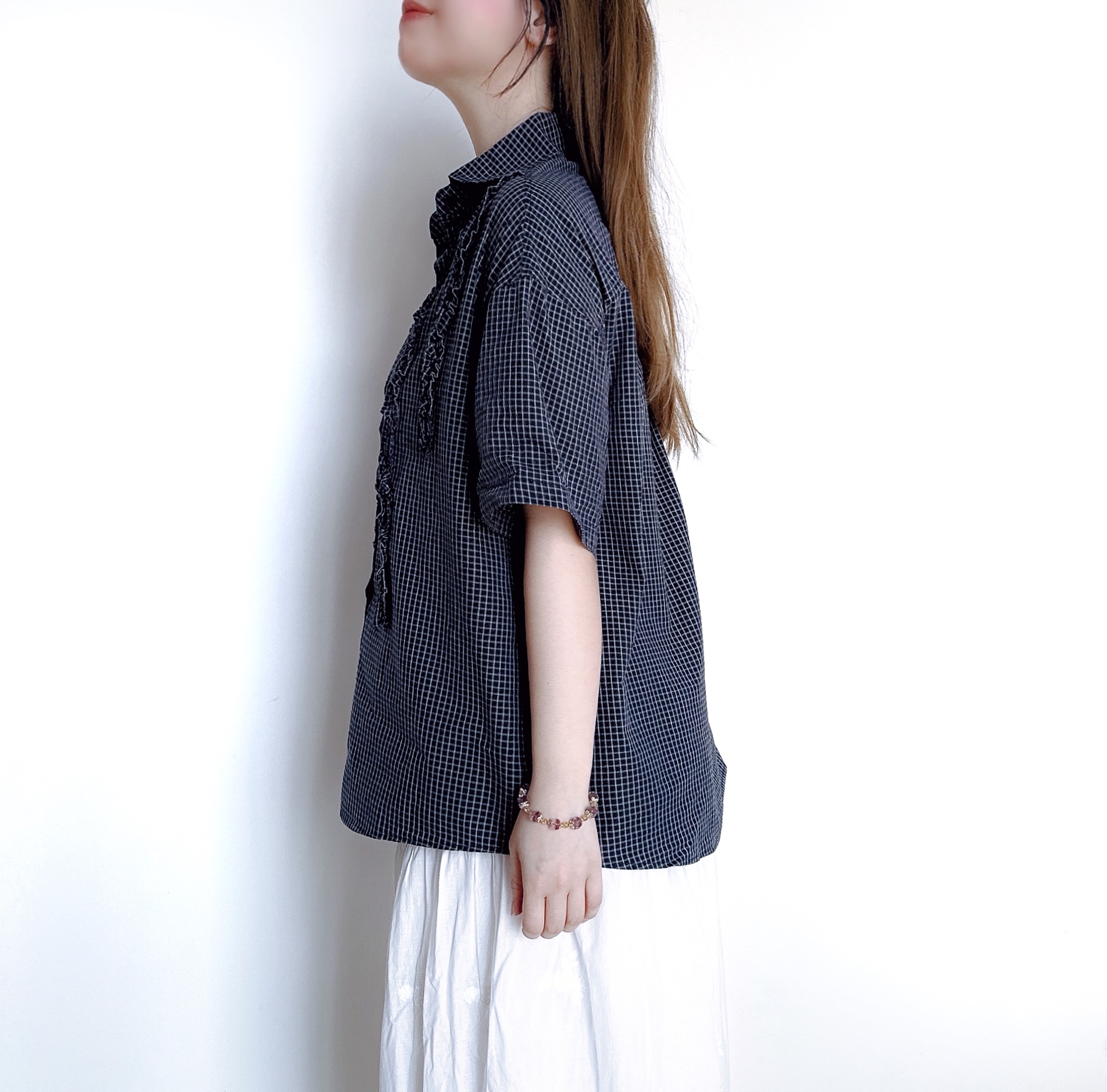日系格紋Ruffle Top