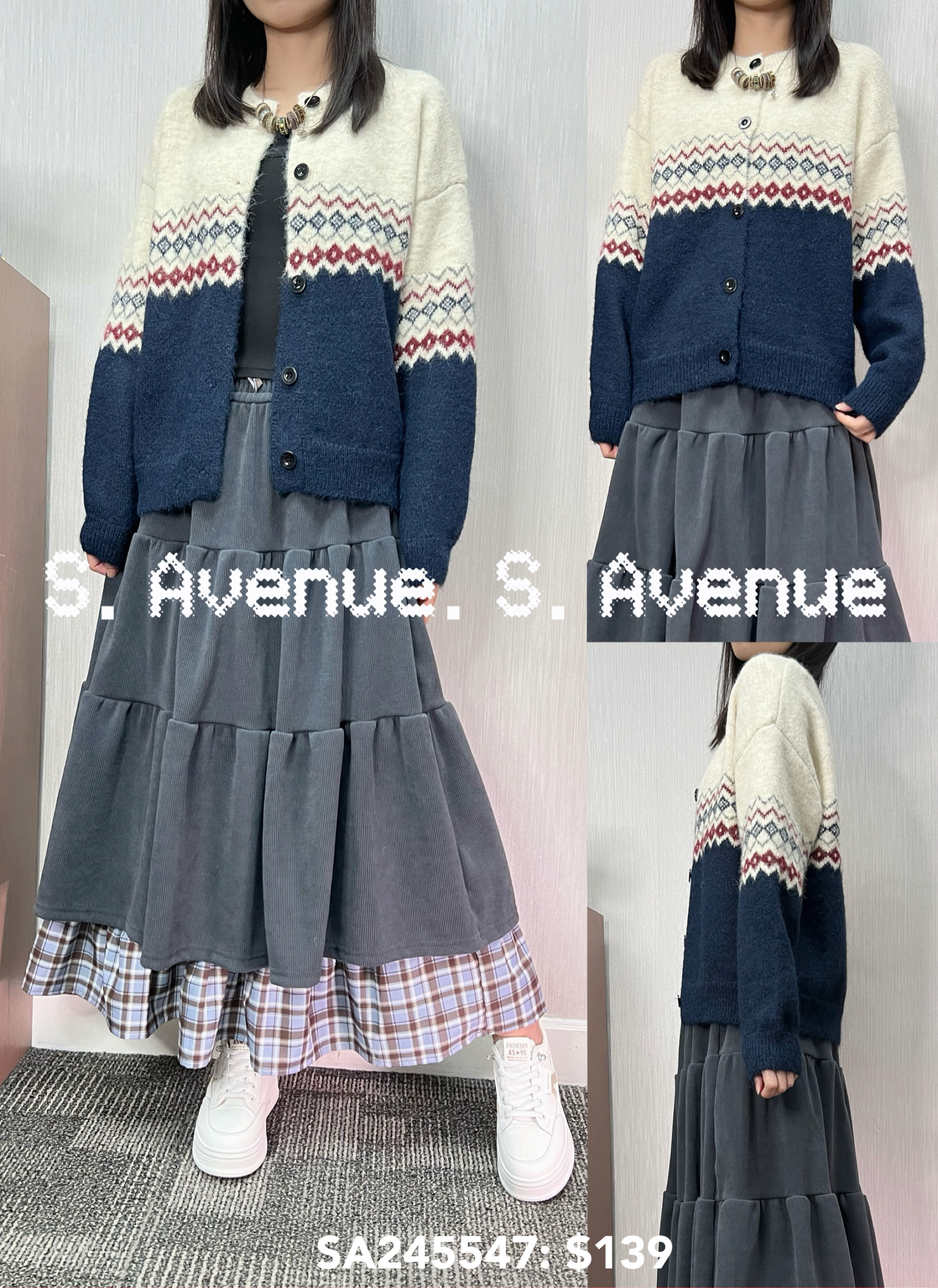 SA245547: 長袖織花有鈕冷外套