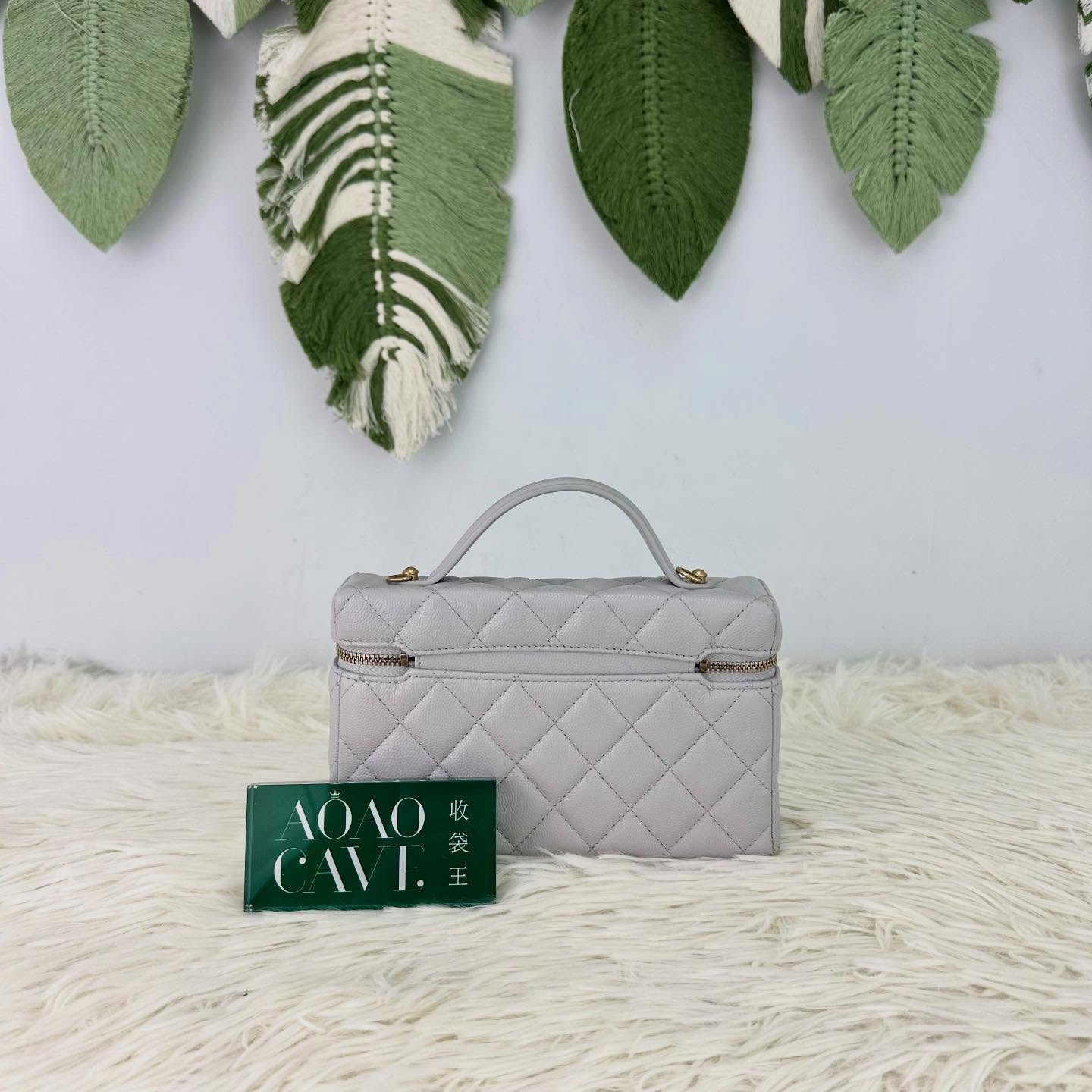 CHANEL🤍PRE OWNED 25P LP 灰色金扣荔枝牛皮飯盒包 晶片款 手提單肩斜肩包🩶