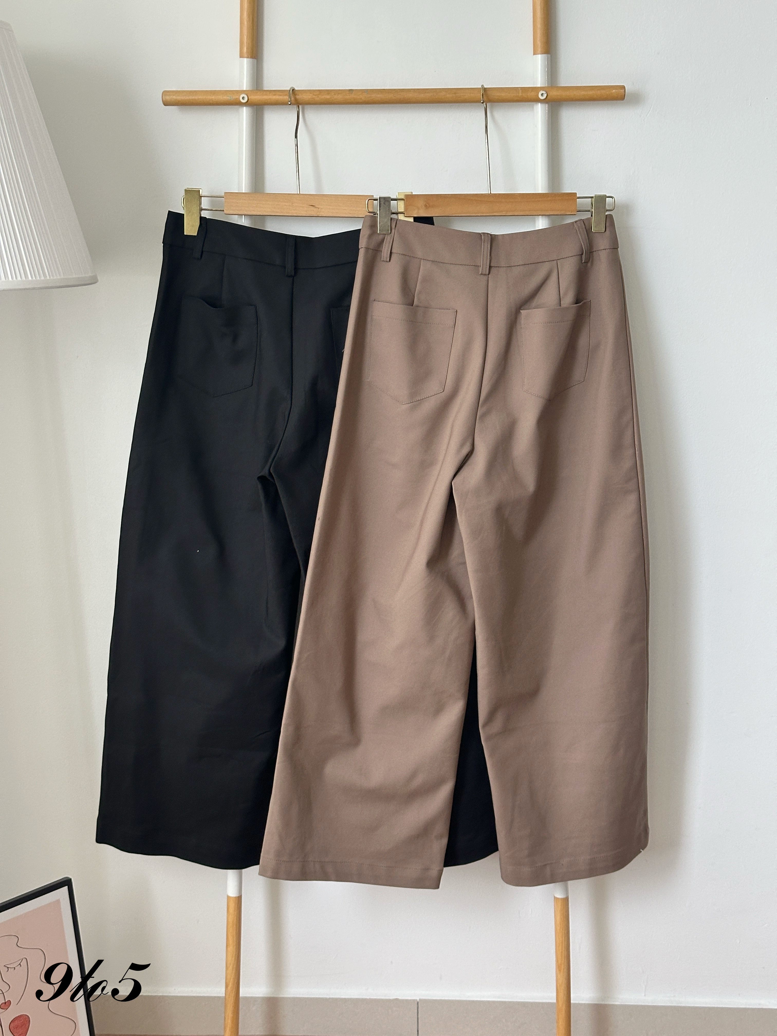 S1980 Wide Leg Long Pants - Black & Brown