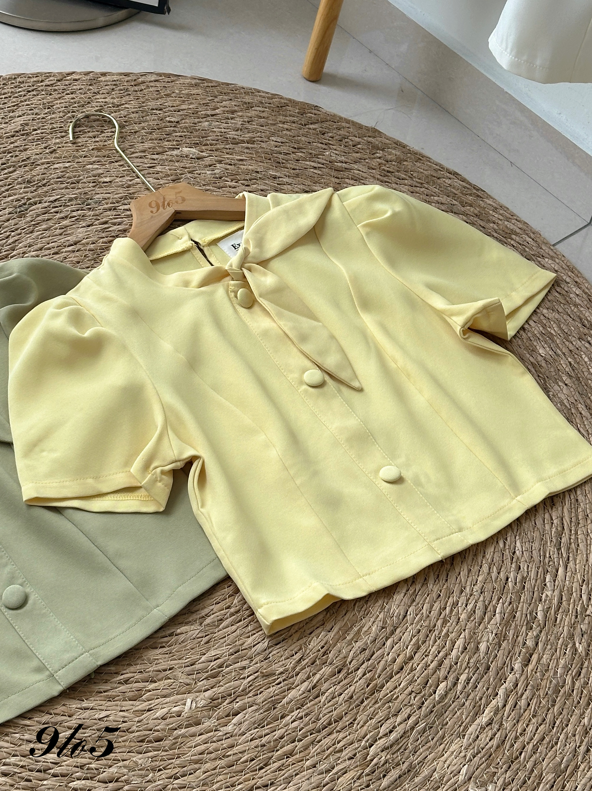 T4175 Puff Sleeve Tie Neck Top - 4 Colors 