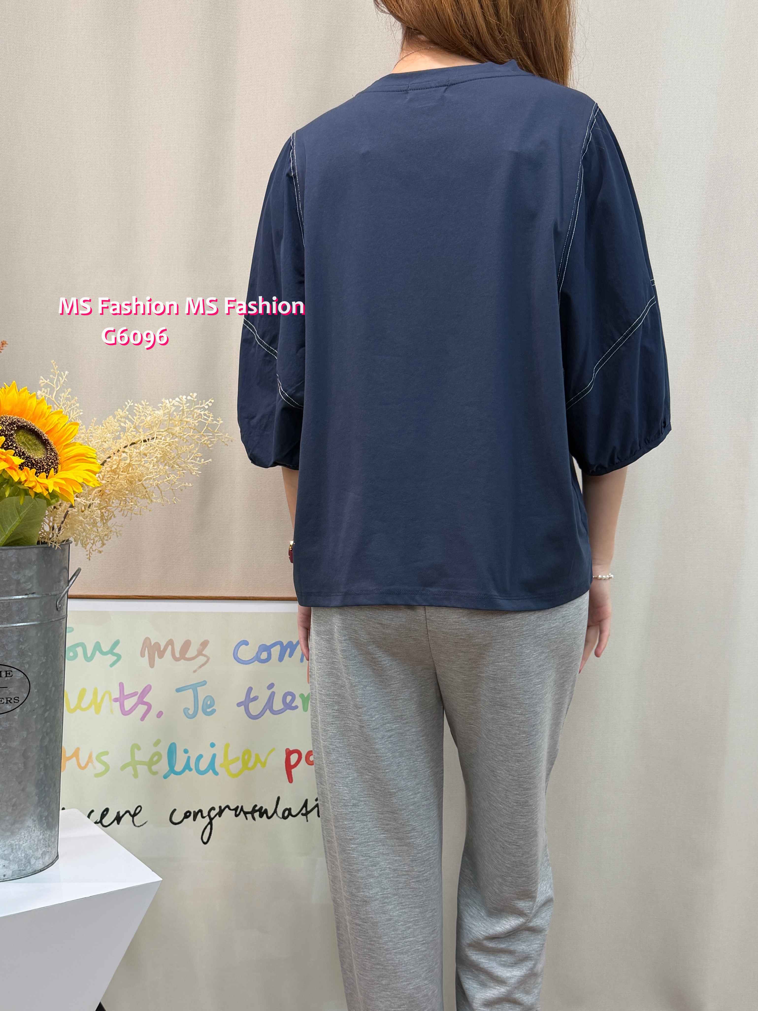 G6096 韓國🇰🇷靚print明線中袖top