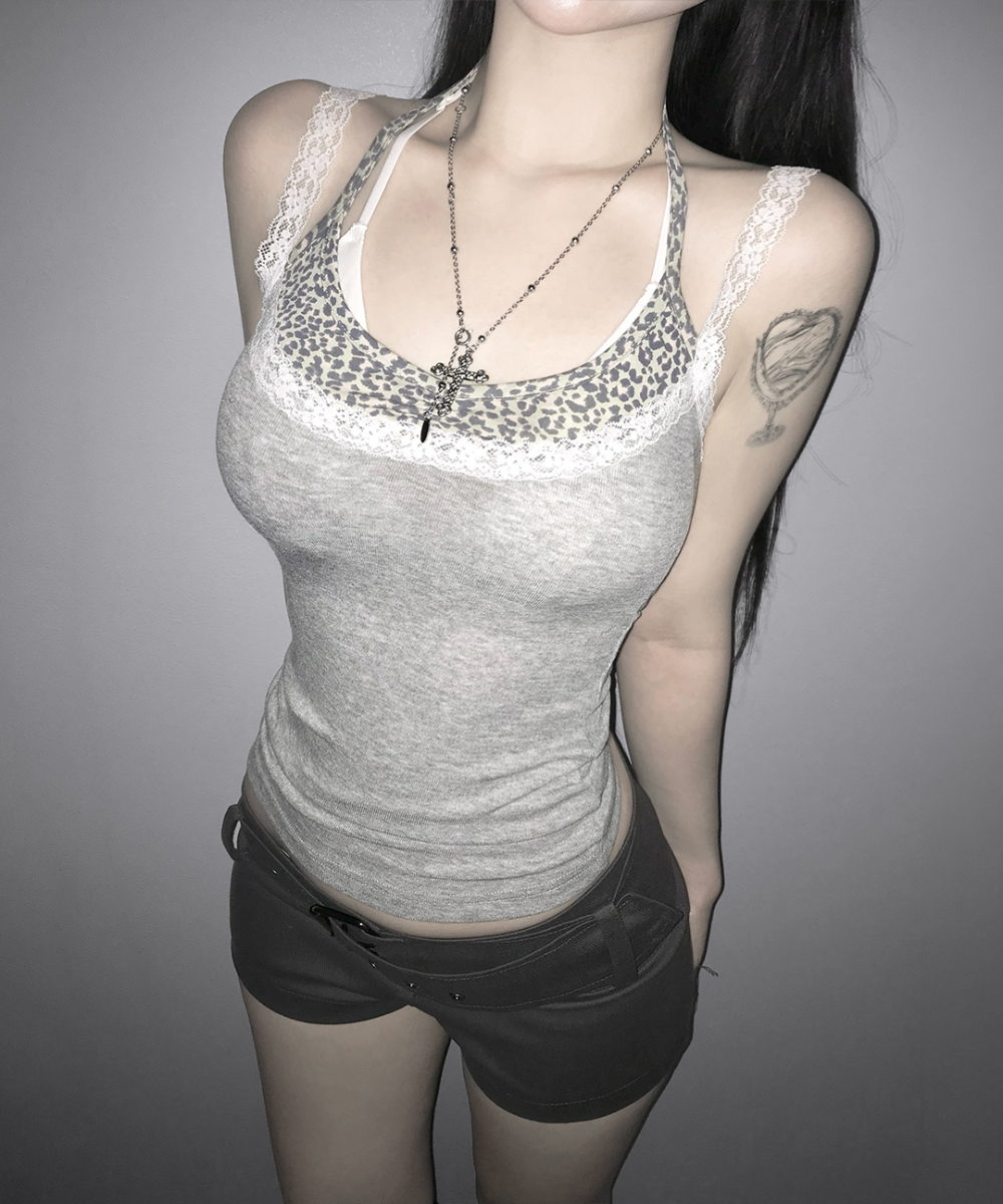 Leopard Patchwork Halter Cami Top