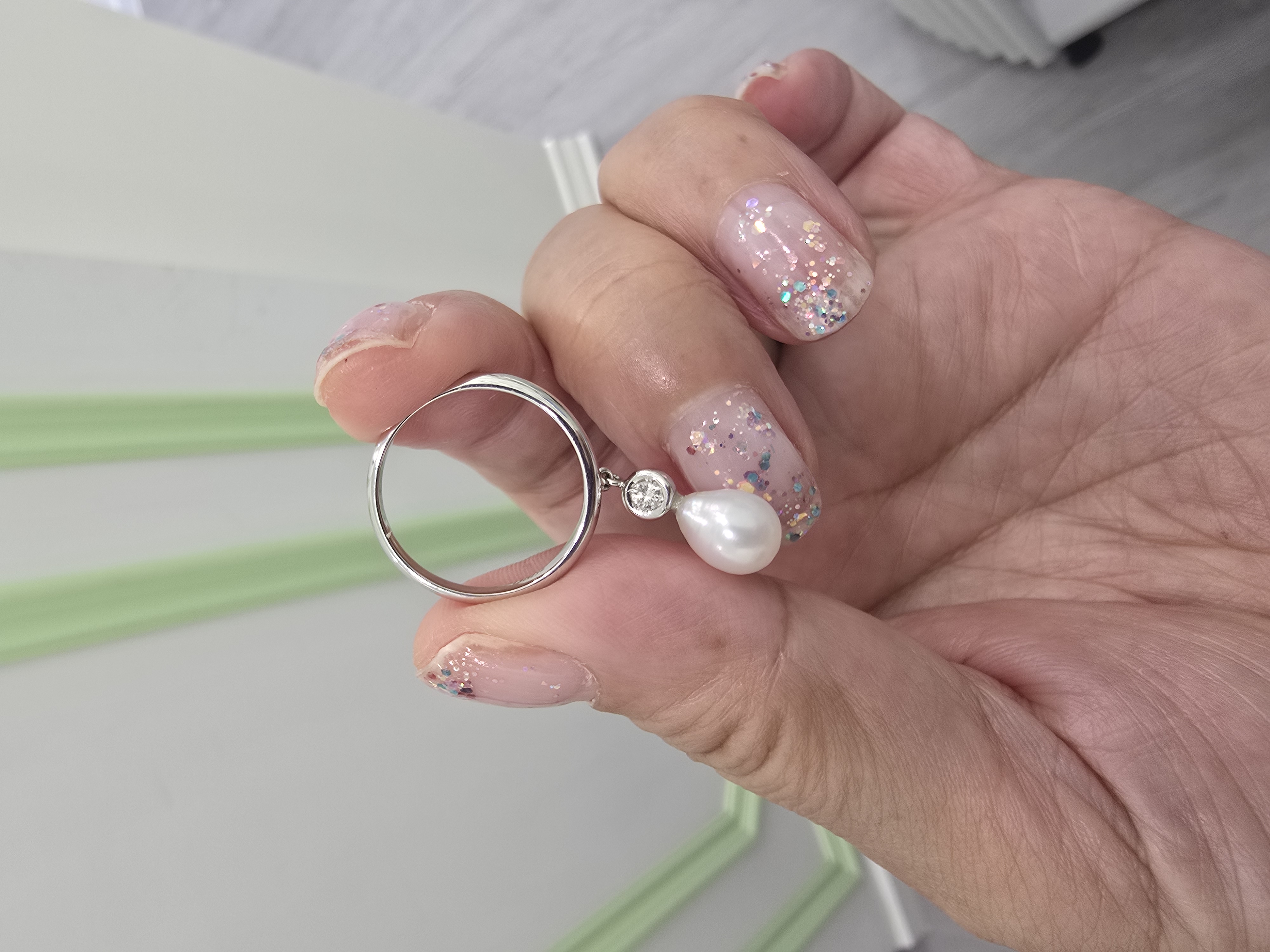 18K鑽石淡水珠戒指