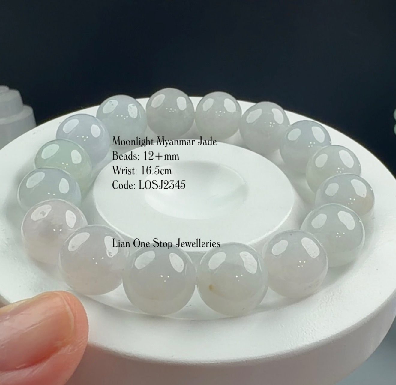 Code: LOSJ2345 Moonlight Myanmar Jade 12+mm 