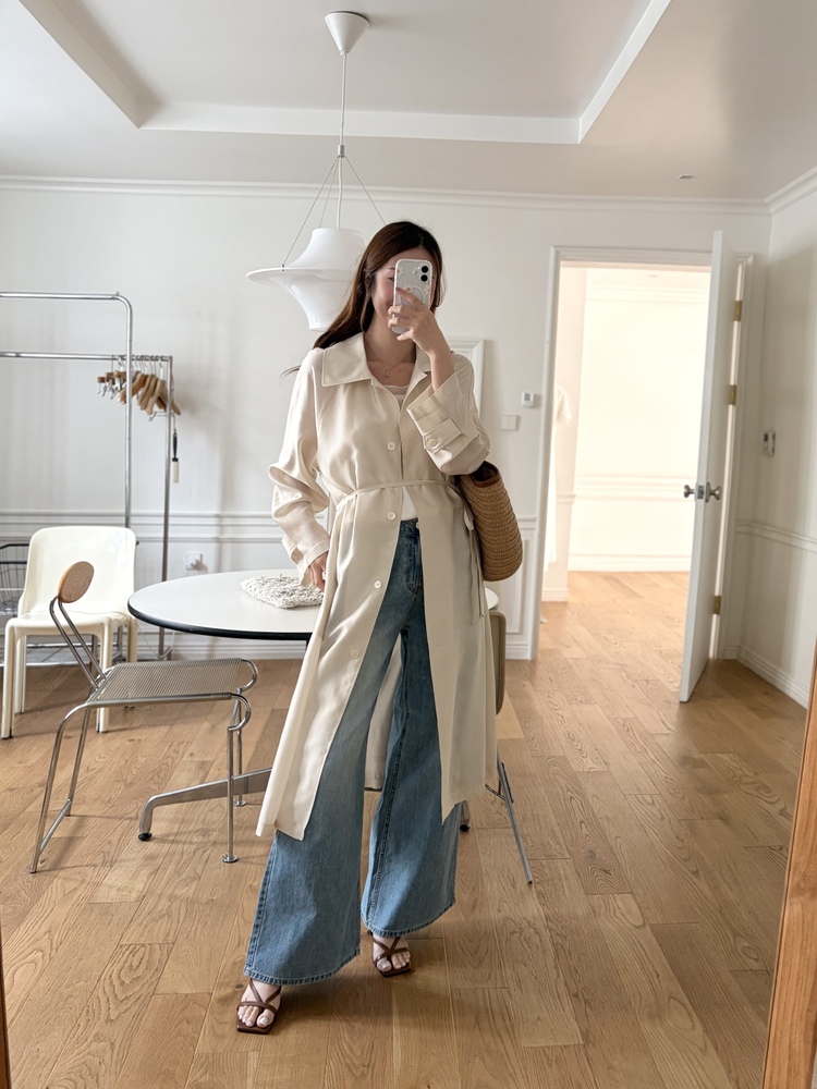 Silky Belted Trench Coat (Ivory)
