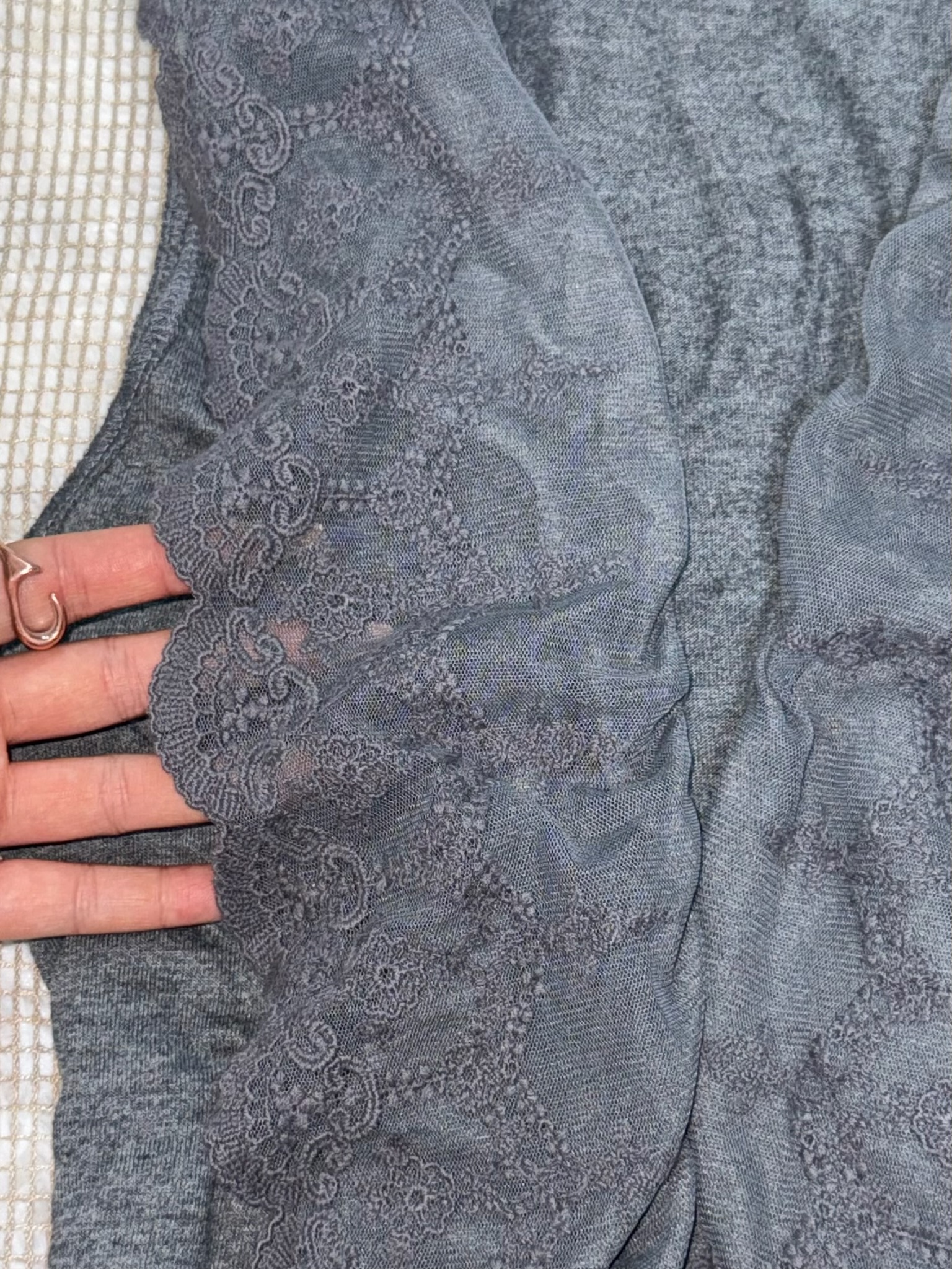 Charcoal Grey Lace Open Front Sleeveless Cardigan