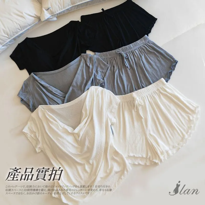 $58套,2套起$48套,ILAN嚴選-日系莫代爾睡衣套裝（附胸墊）