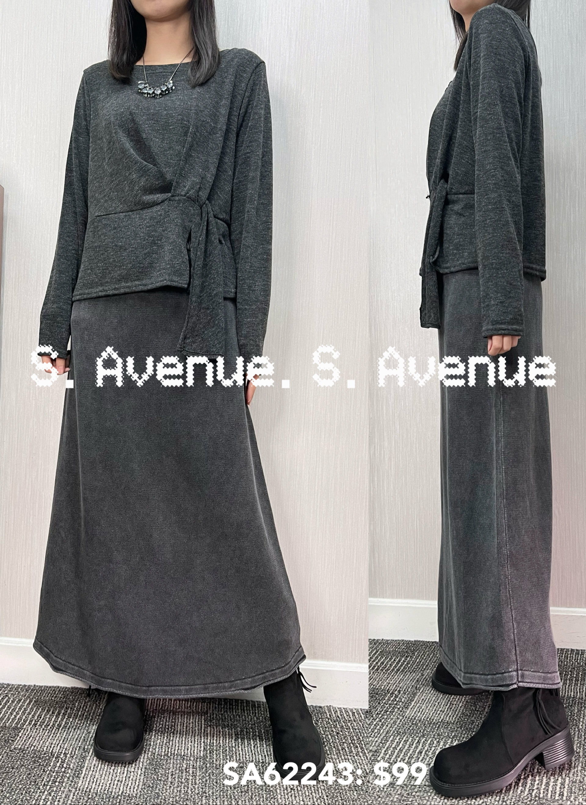 SA62243: 長袖淨色前穿帶仔top