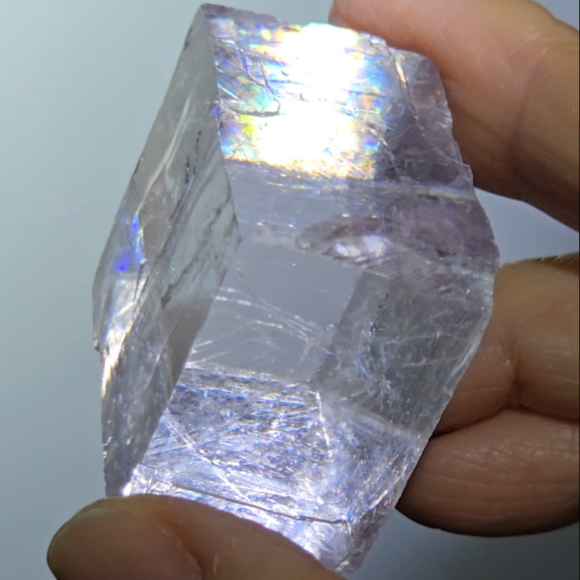 Purple calcite cube with stunning rainbows - PC12